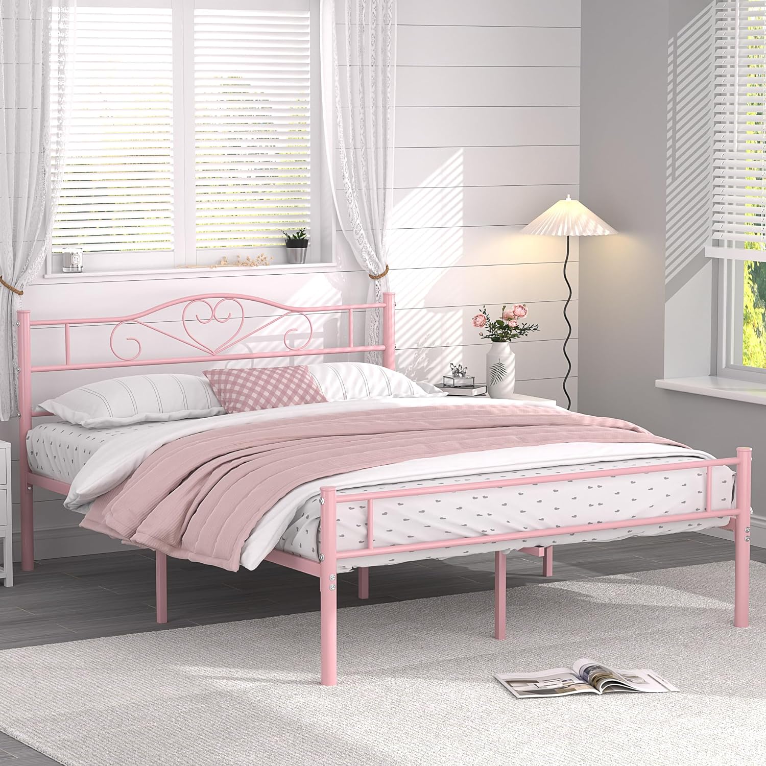 VECELO Metal Platform Bed Frame Mattress Foundation Decorative Headboard & Footboard - VECELO