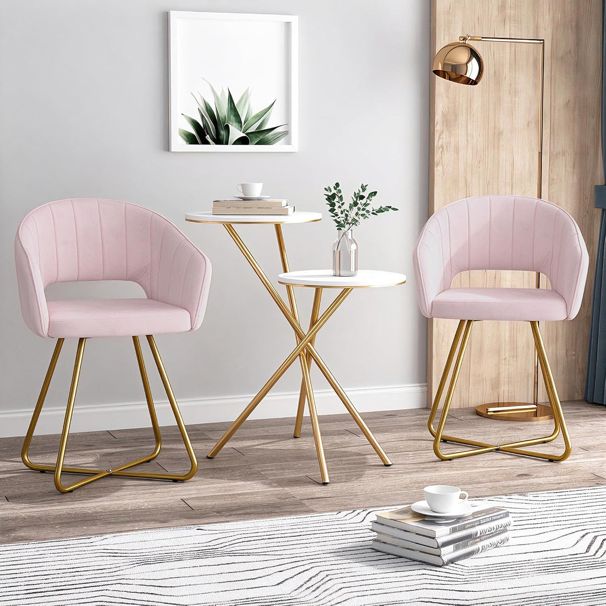 VECELO Large Wide Velvet Accent Chair Luxury Vanity Chair with Gold Legs