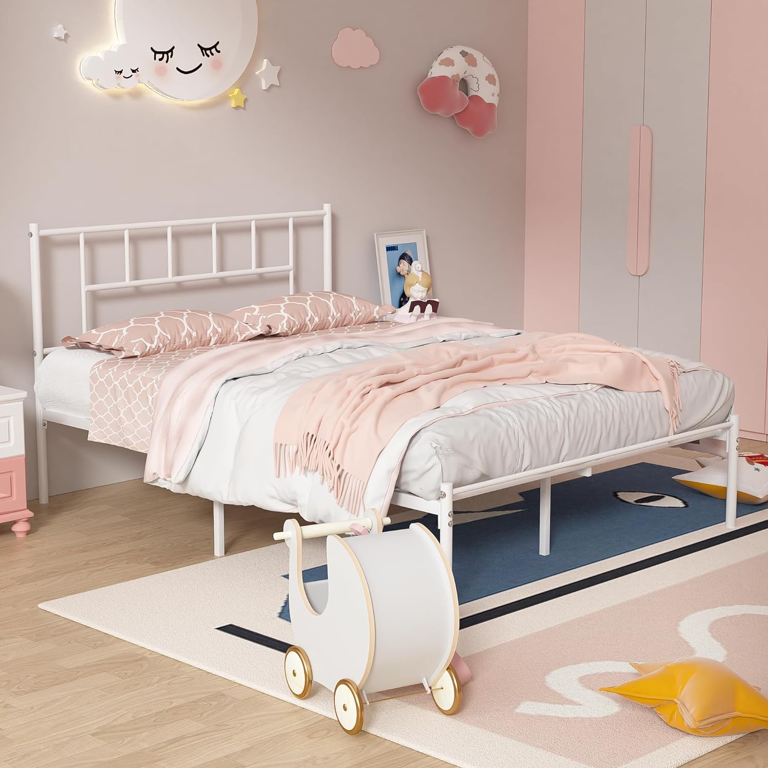 VECELO Bed Frame, 14 Inch Metal Platform with Headboard, Heavy Duty Steel Slat Support - VECELO