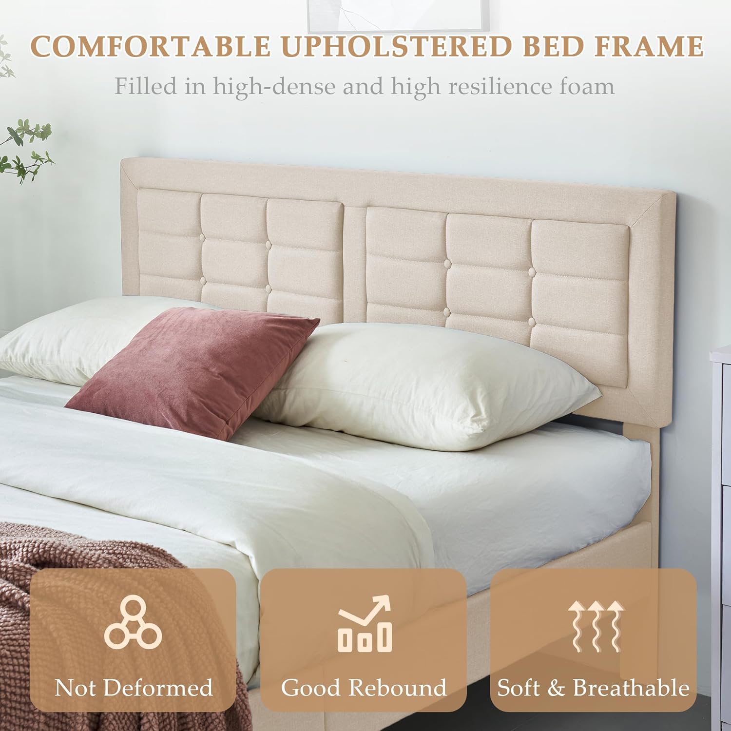 VECELO Upholstered Platform Bed Frame with Height Adjustable Headboard - VECELO