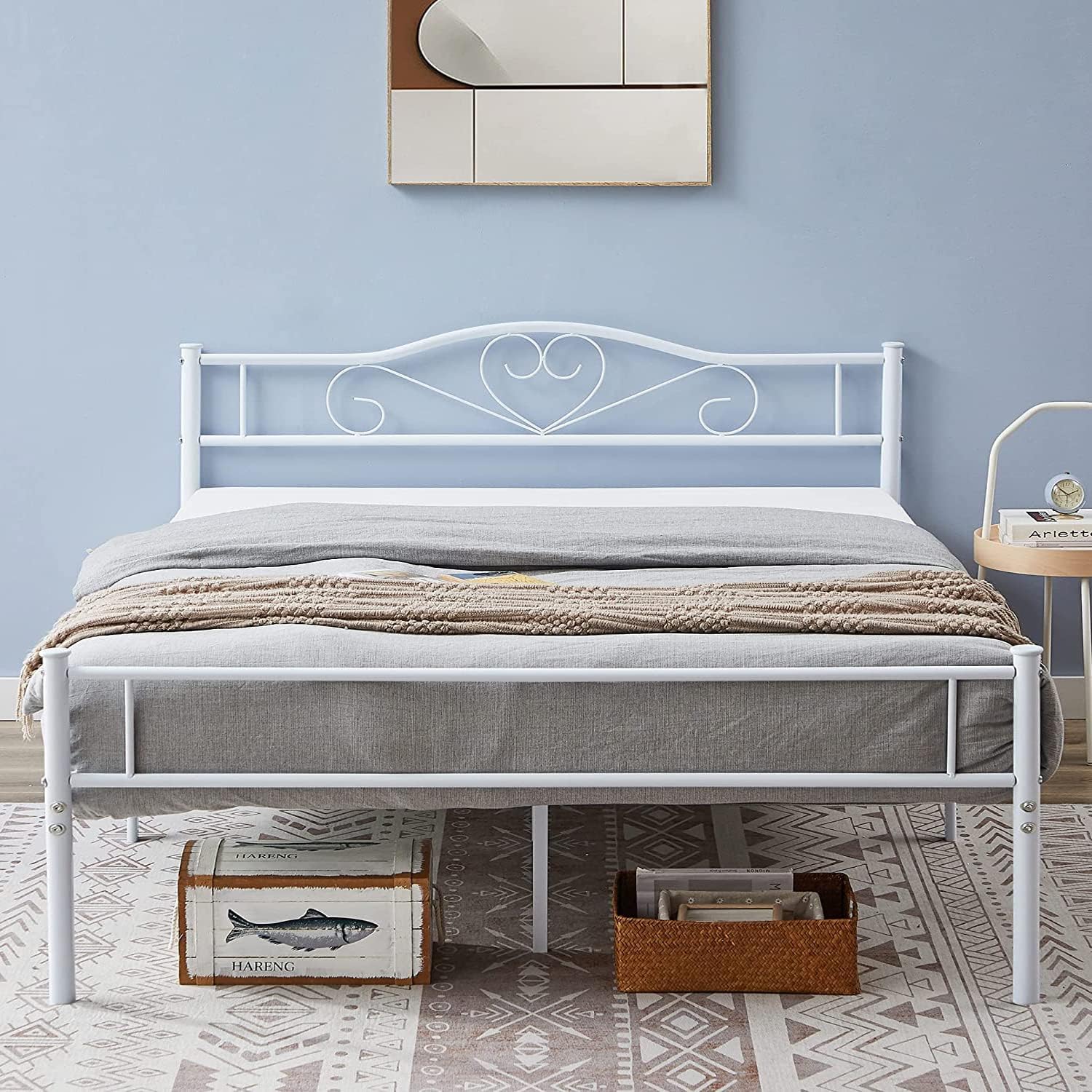 VECELO Metal Platform Bed Frame Mattress Foundation Decorative Headboard & Footboard - VECELO