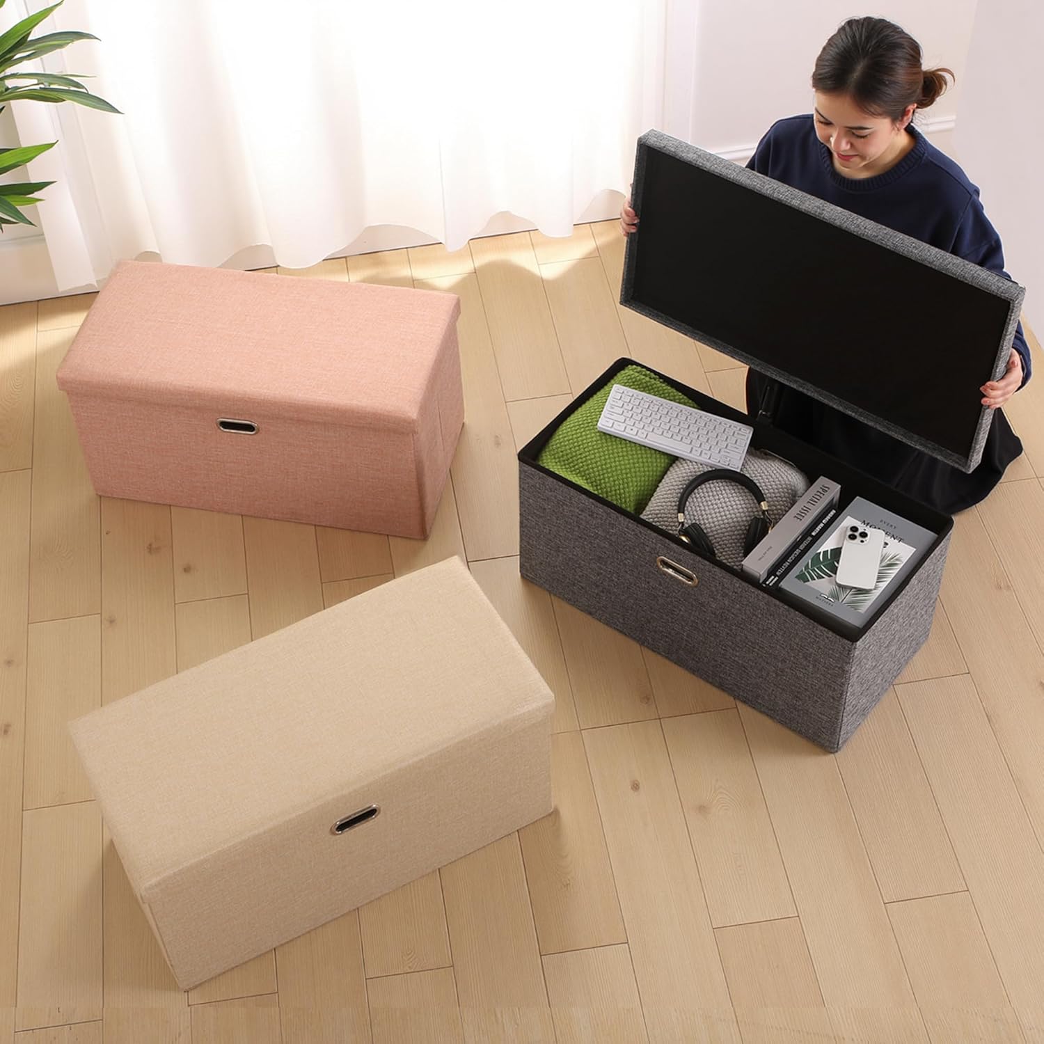 VECELO Folding Storage Ottoman Bench