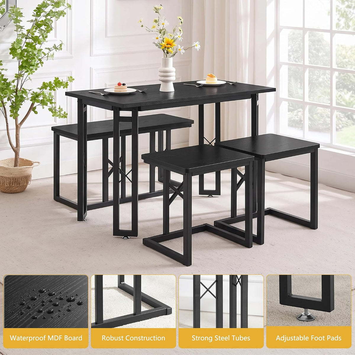 VECELO 43.3" Dining Table Set for 4