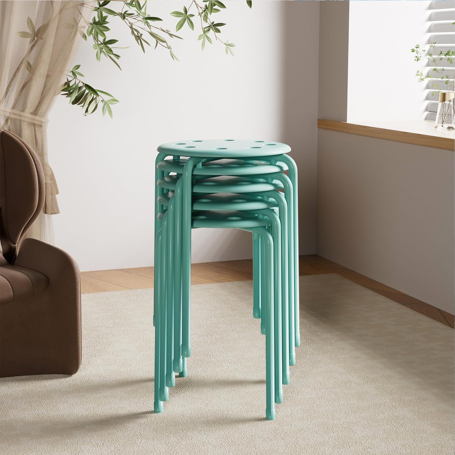VECELO 6-Piece Stacking Stools, 17.7 Inch Standard Height - VECELO