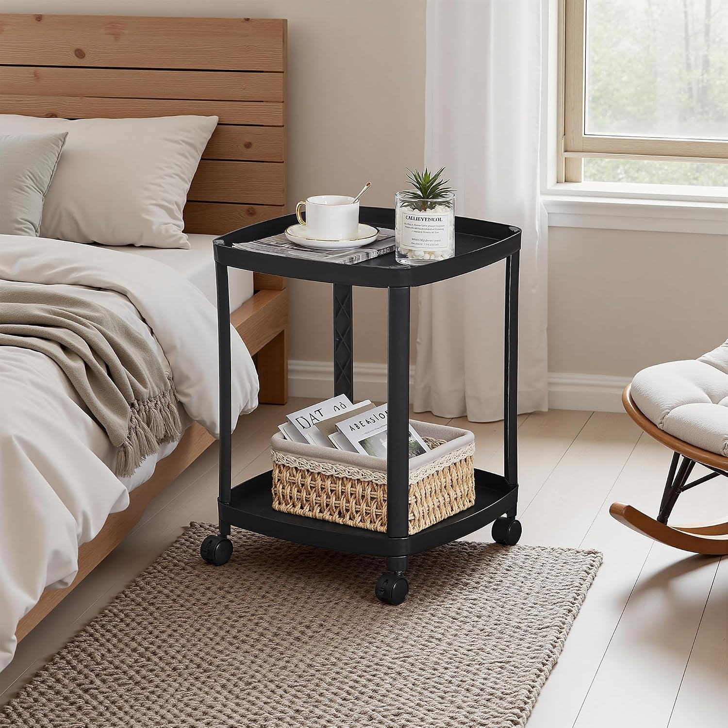 VECELO Rolling End Side Table with Lockable Wheels