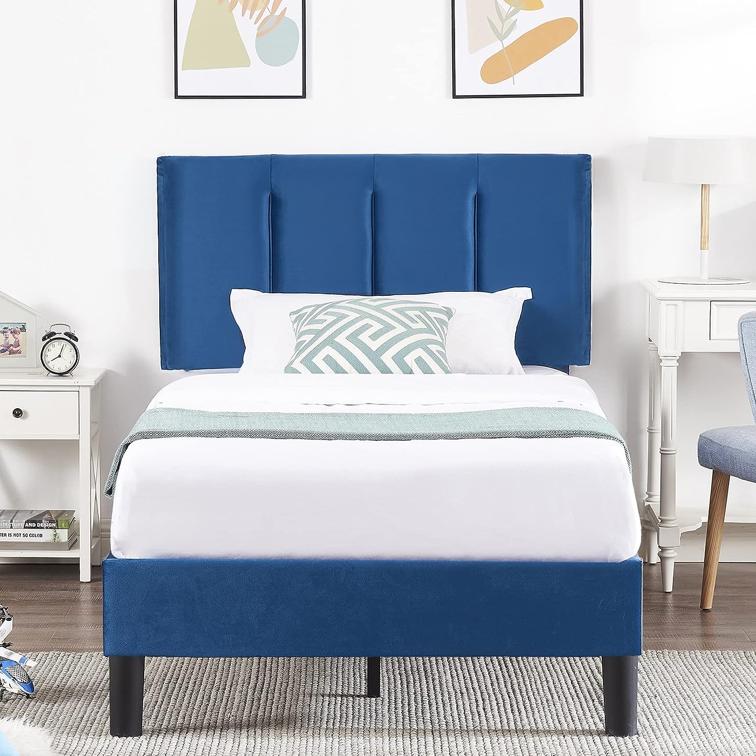 VECELO Modern Upholstered Platform Bedframe, Adjustable Headboard