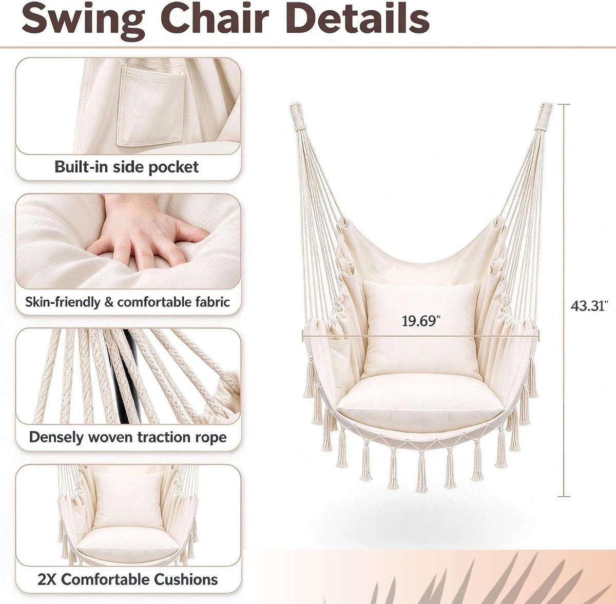 VECELO Hammock Chair with Stand Sturdy & Rustproof Frame with Anti-Tip Base