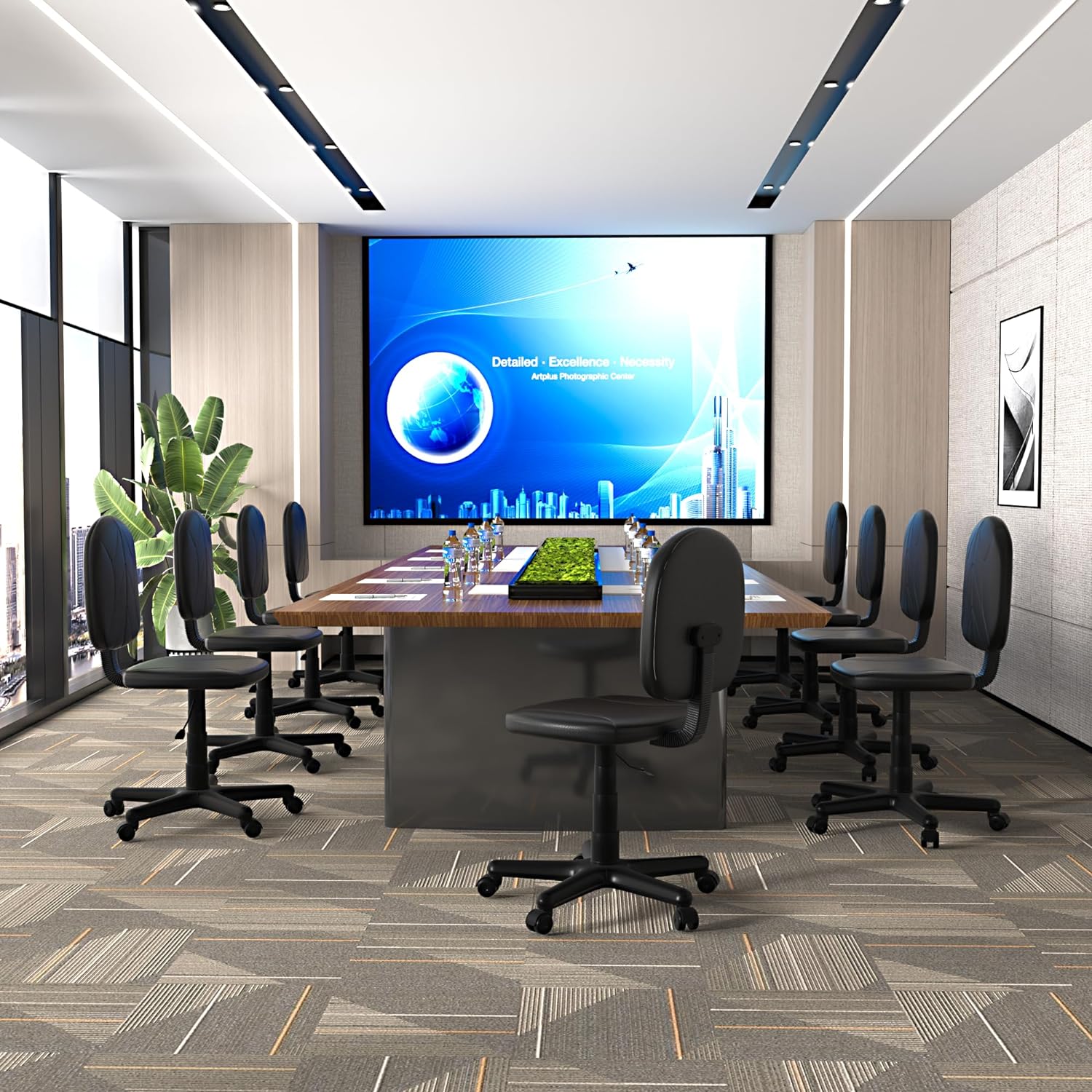 VECELO Small Desk Armless Low-Backrest PU Leather Ergonomic Computer Chair