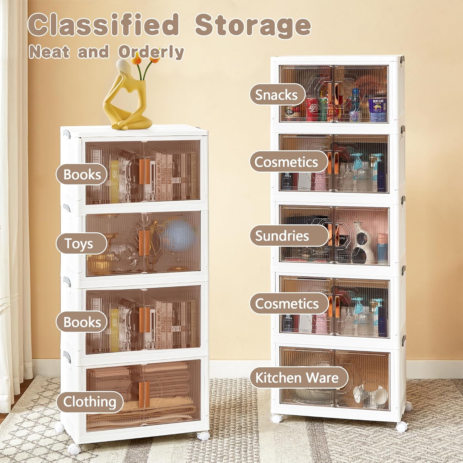 VECELO 16 Gal Stackable Storage Bins with Lid, 3/4/5 Pack Plastic Collapsible Storage Cabinet - VECELO