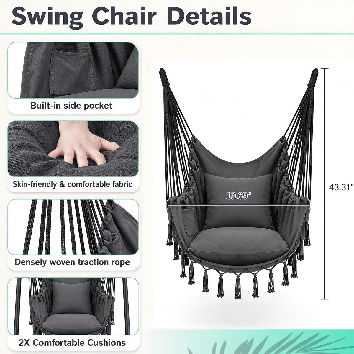 VECELO Hammock Chair with Stand Sturdy & Rustproof Frame with Anti-Tip Base