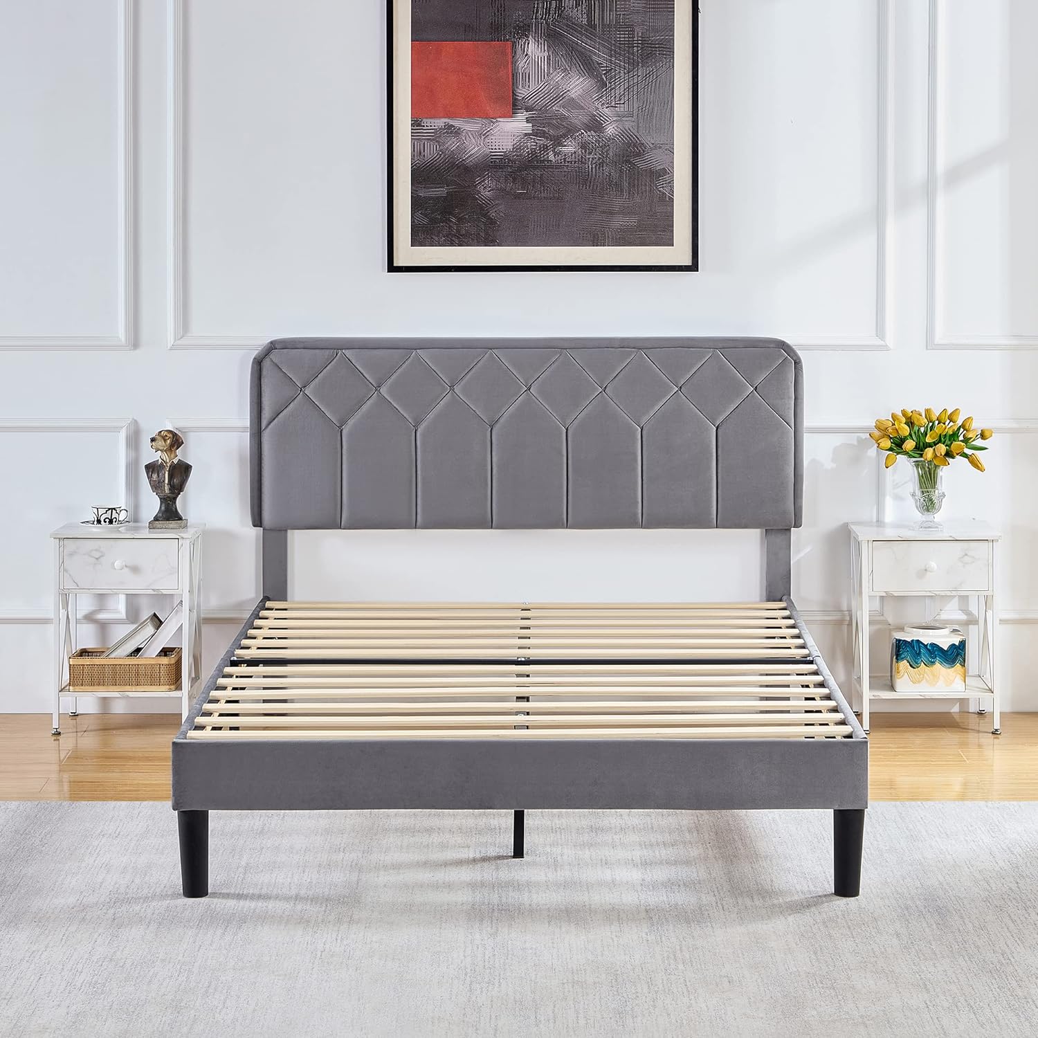 VECELO Premium Leather Upholstered Platform Bed Frame