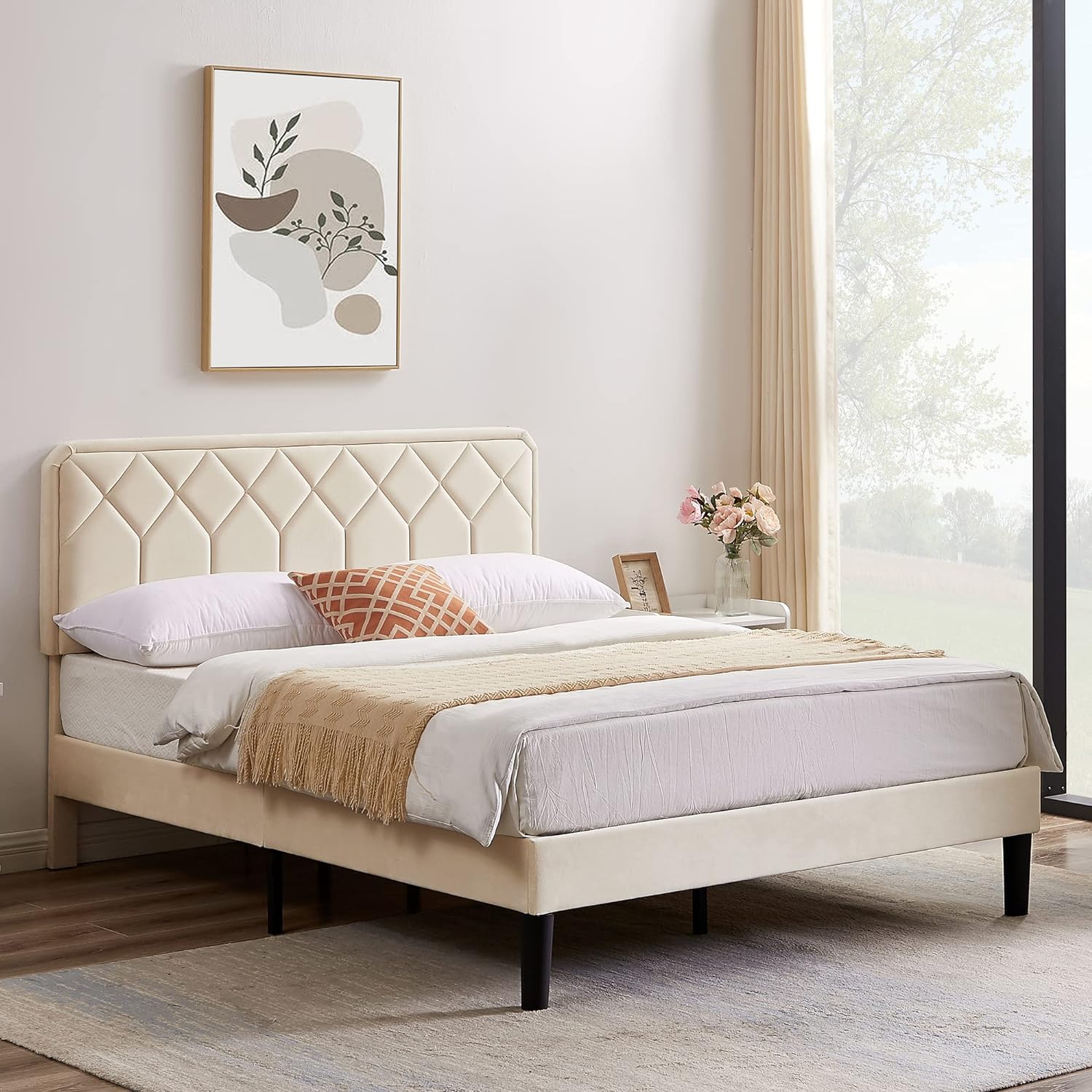 VECELO Premium Leather Upholstered Platform Bed Frame