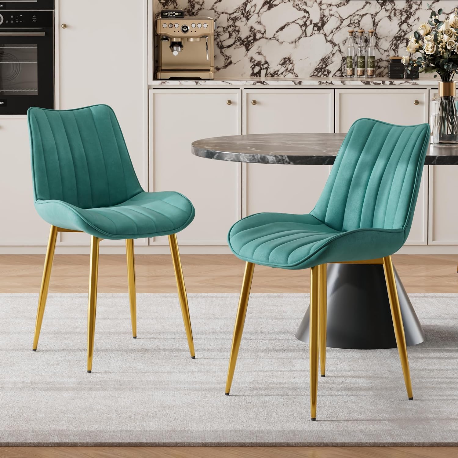 VECELO Dining Chairs, Velvet Fabric & Metal Frame