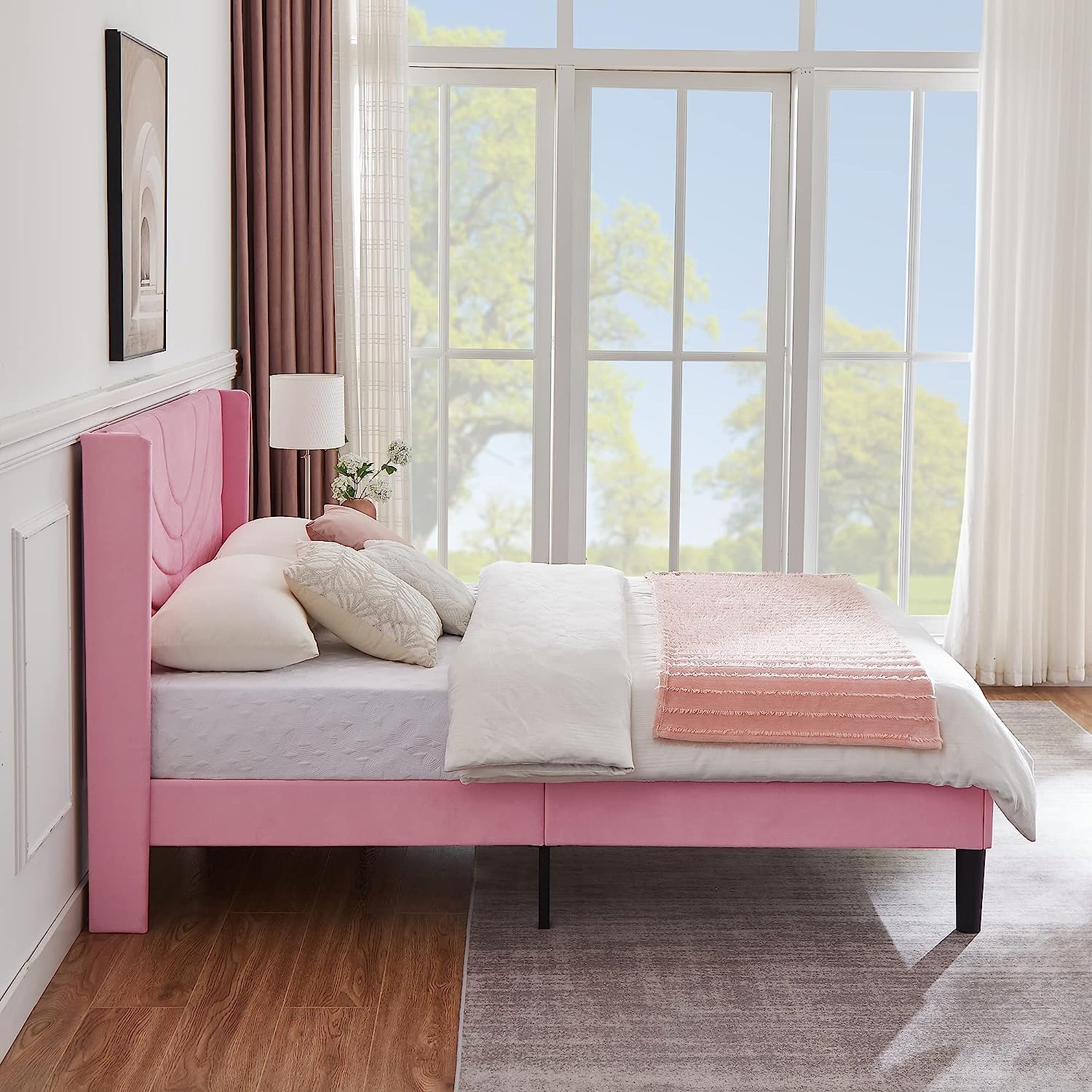 VECELO Upholstered Platform Bed Frame with Adjustable Fabric Headboard