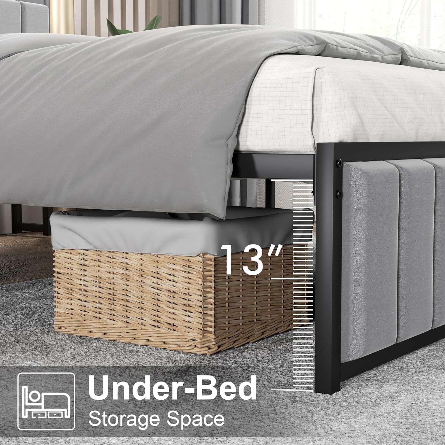 VECELO Bed Frame with Storage, Upholstered Platform Bedframe with Headboard - VECELO