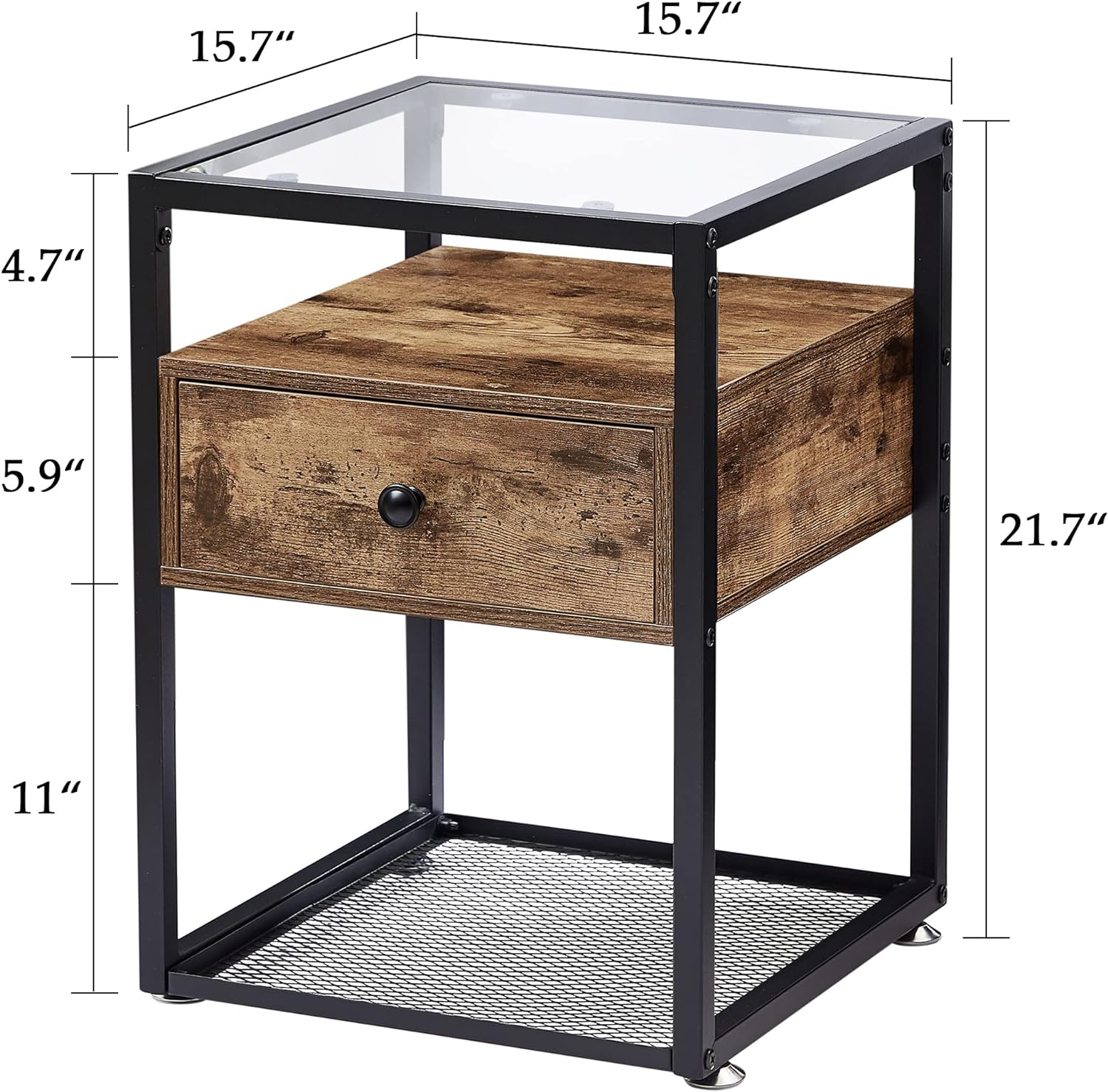VECELO Nightstands,Glass Top End Tables with Drawer and Shelf - VECELO