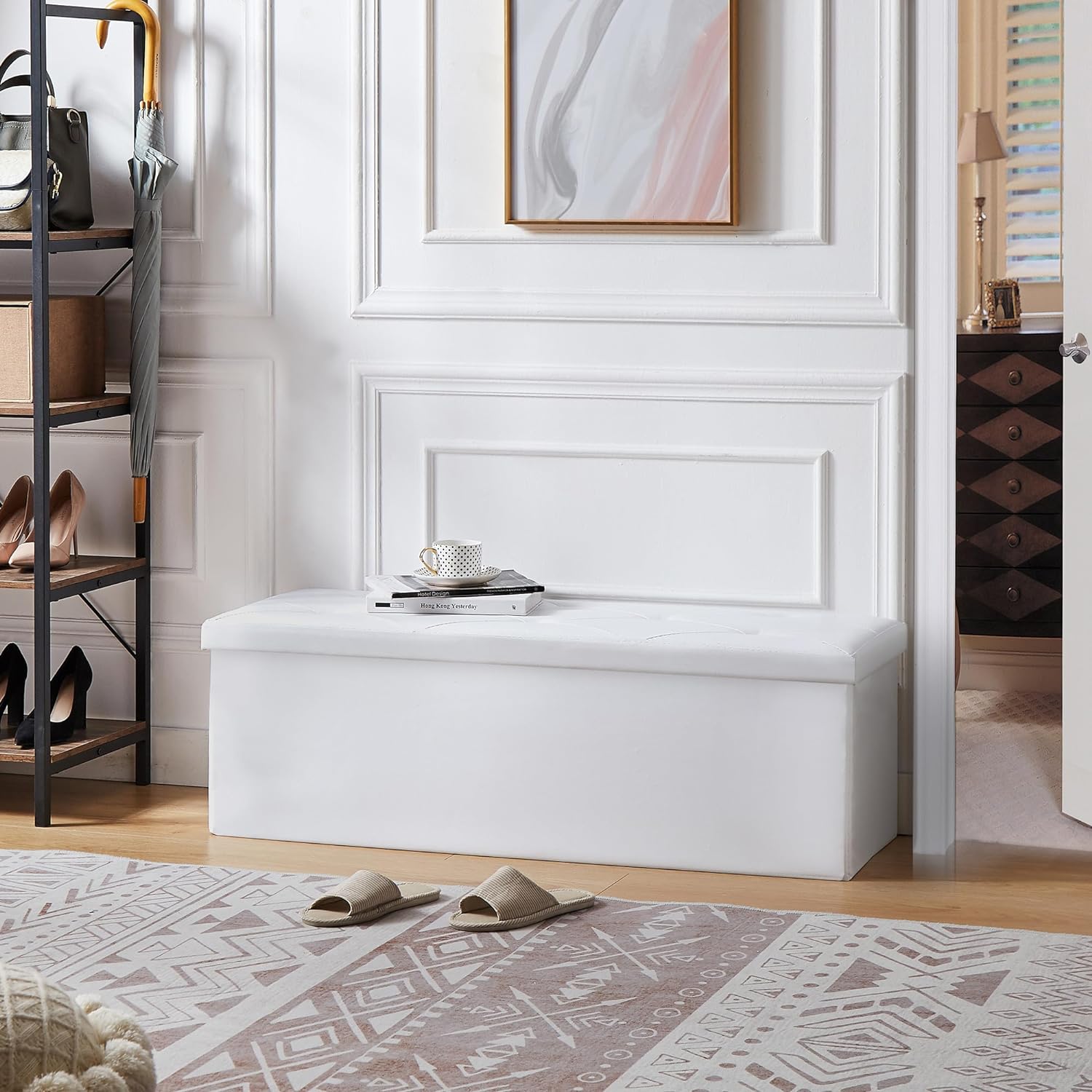 VECELO Storage Ottoman Bench End of Bed 43'' Footstool Footrest Stool Shoestool - VECELO