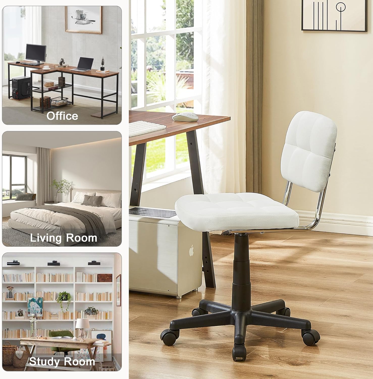 VECELO Modern Armless Home Office Desk Chair for Make Up/Bed Room/Small Space