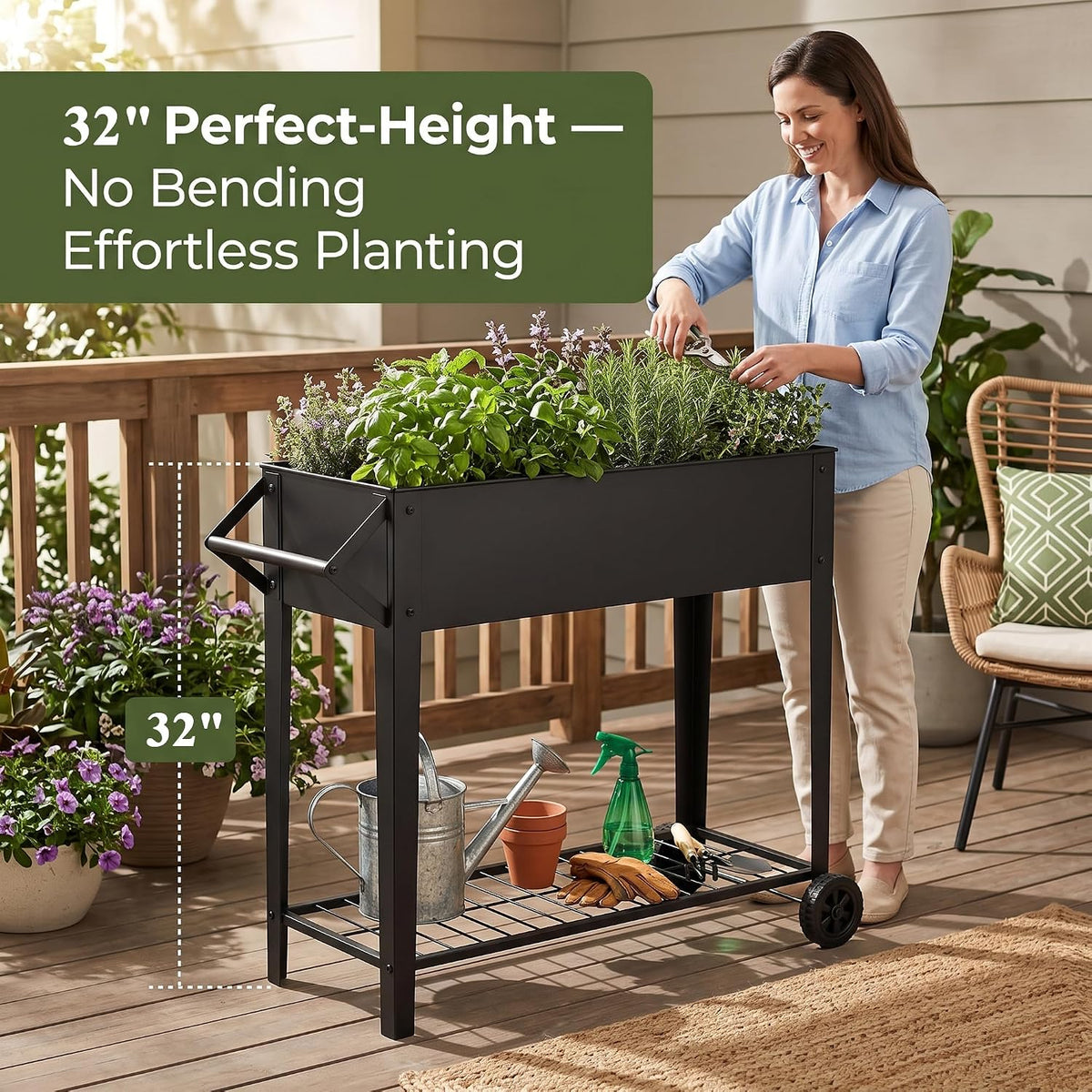 VECELO Elevated Raised Garden Bed with Wheels