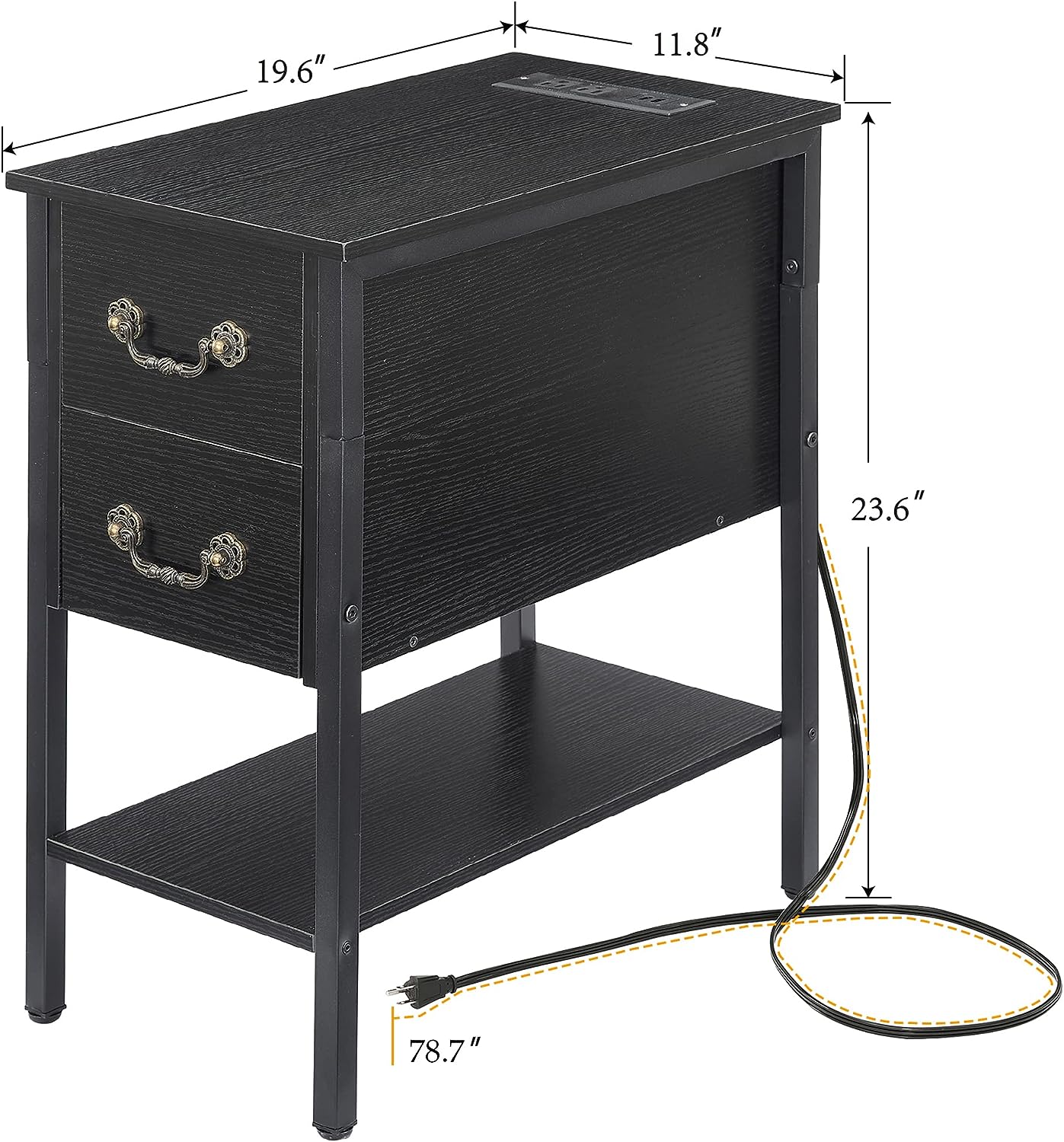 VECELO End Tables,Narrow Nightstands with Charging Station & USB Ports &Drawers - VECELO