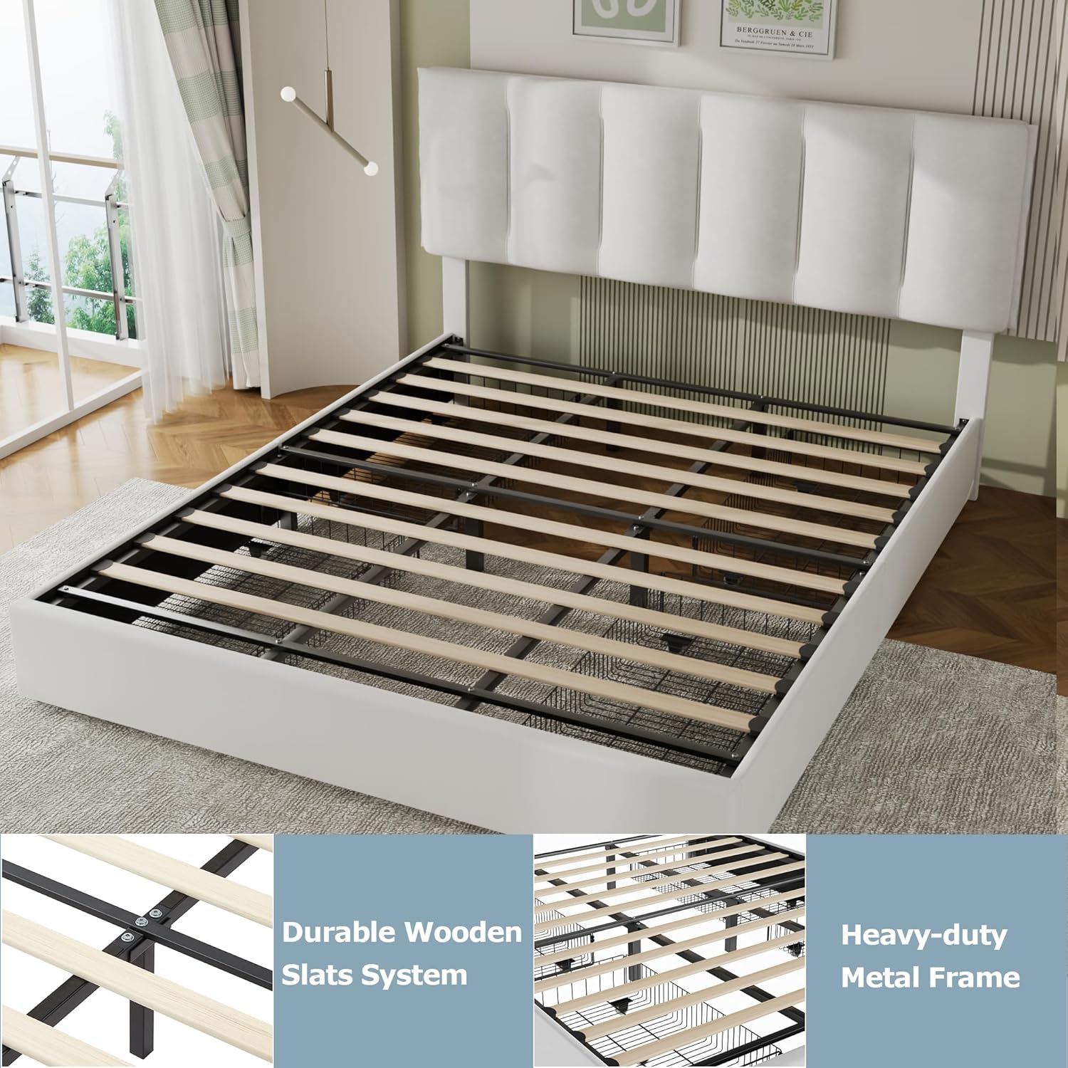 VECELO Upholstered Bed Frame with 4 Storage Drawers and Adjustable Velvet Headboard