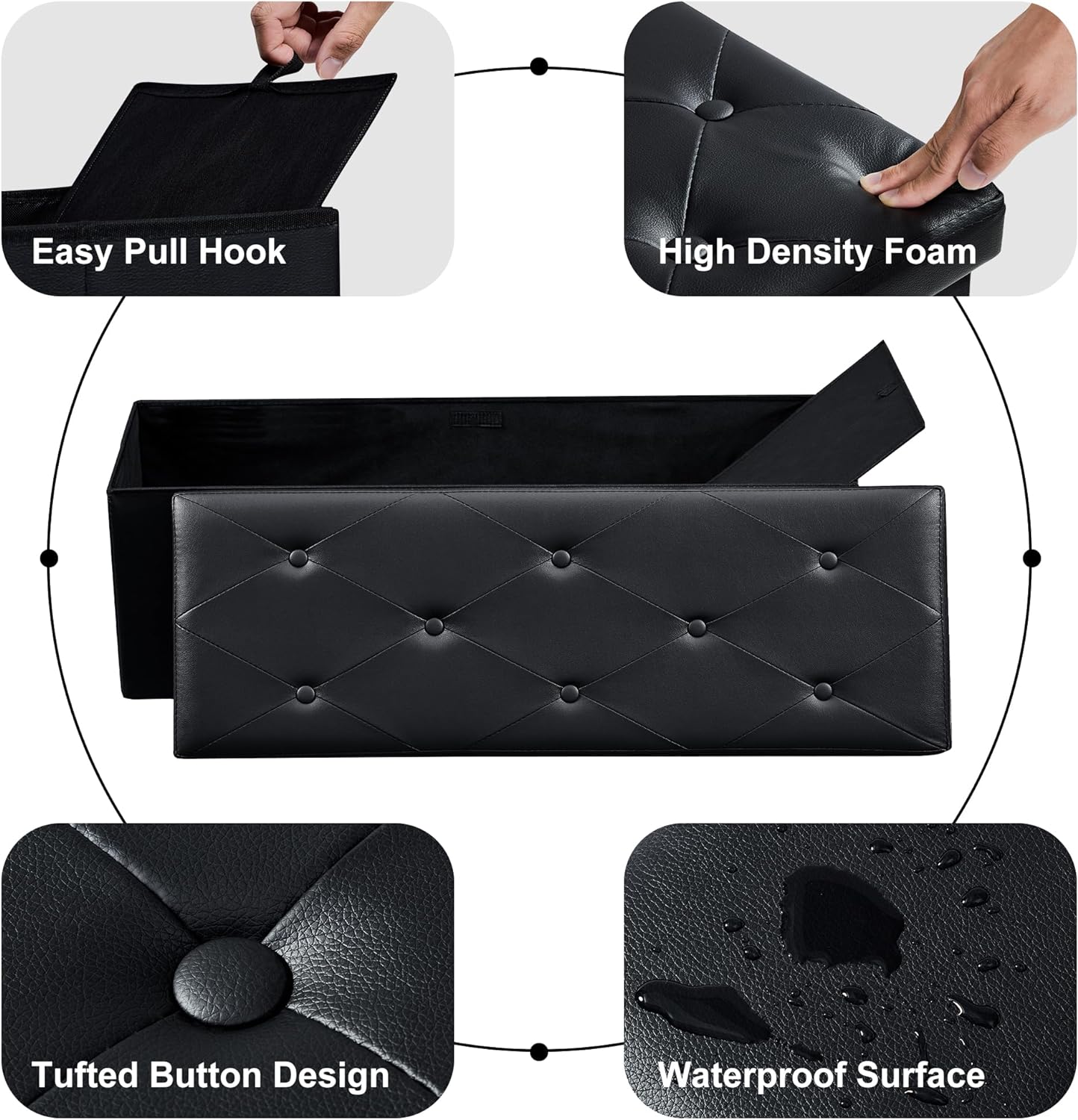 VECELO Storage Ottoman Bench End of Bed 43'' Footstool Footrest Stool Shoestool - VECELO