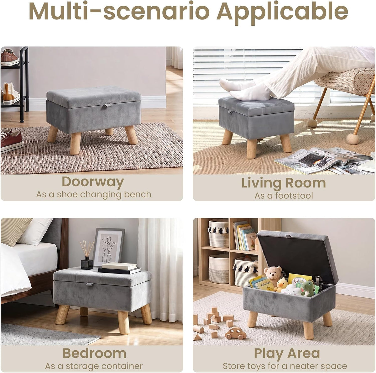 VECELO Storage Ottoman Under Desk Small Foot Stool with Wood Legs