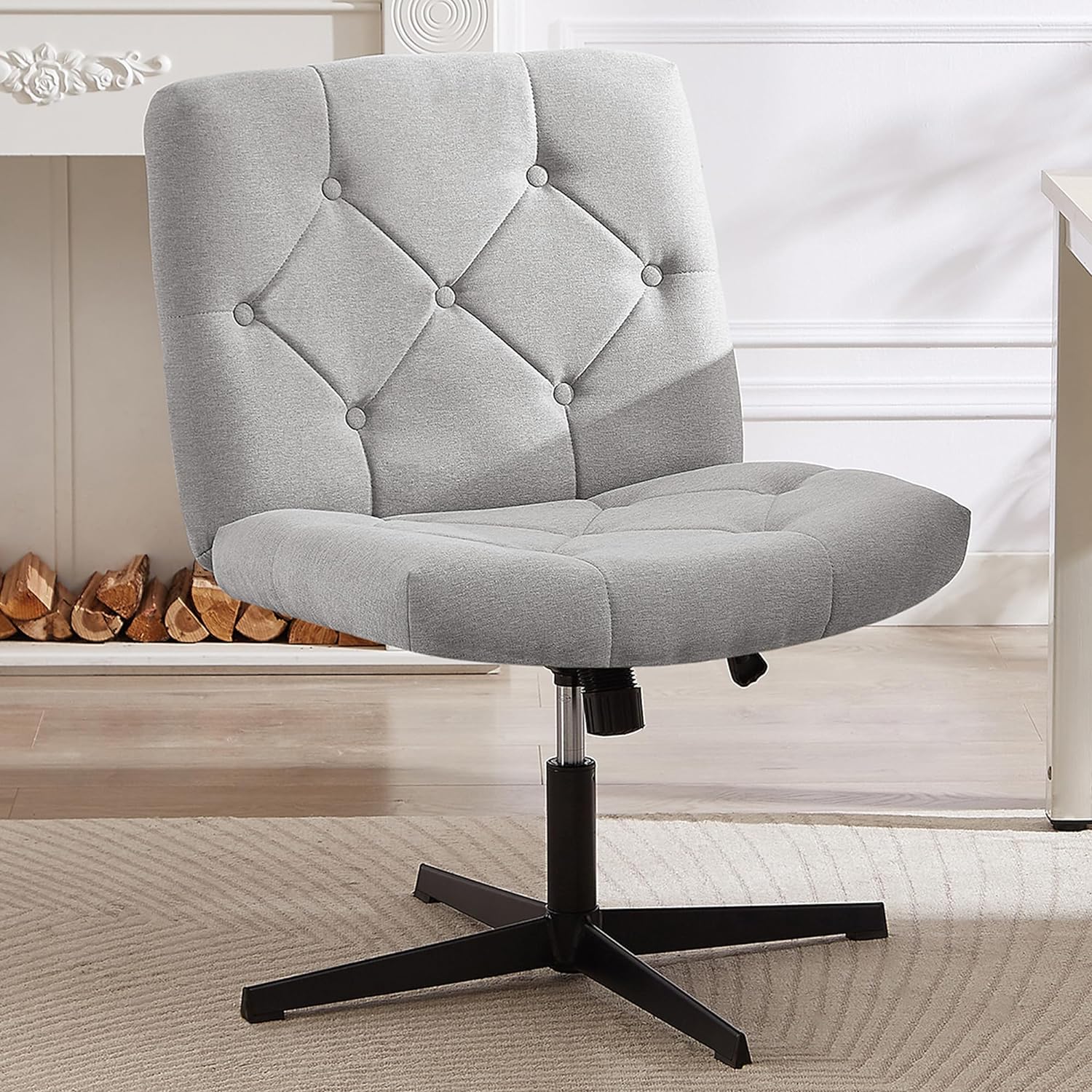 VECELO Criss Cross Armless Office Desk Chair No Wheels Comfy Wide Fabric Padded