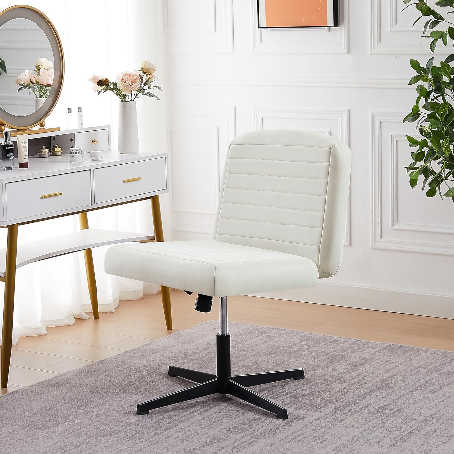 VECELO Armless Office Chair No Wheels Fabric Padded Cross Legged - VECELO