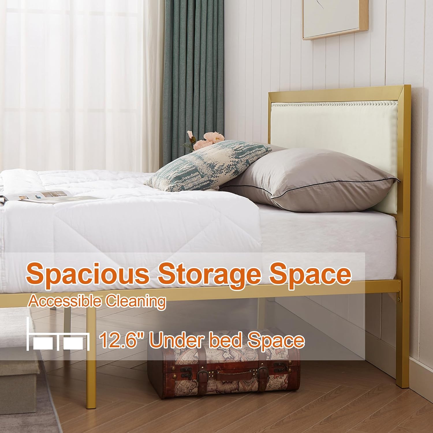 VECELO Bed Frame with Linen Fabric Headboard and Footboard No Box Spring Needed - VECELO