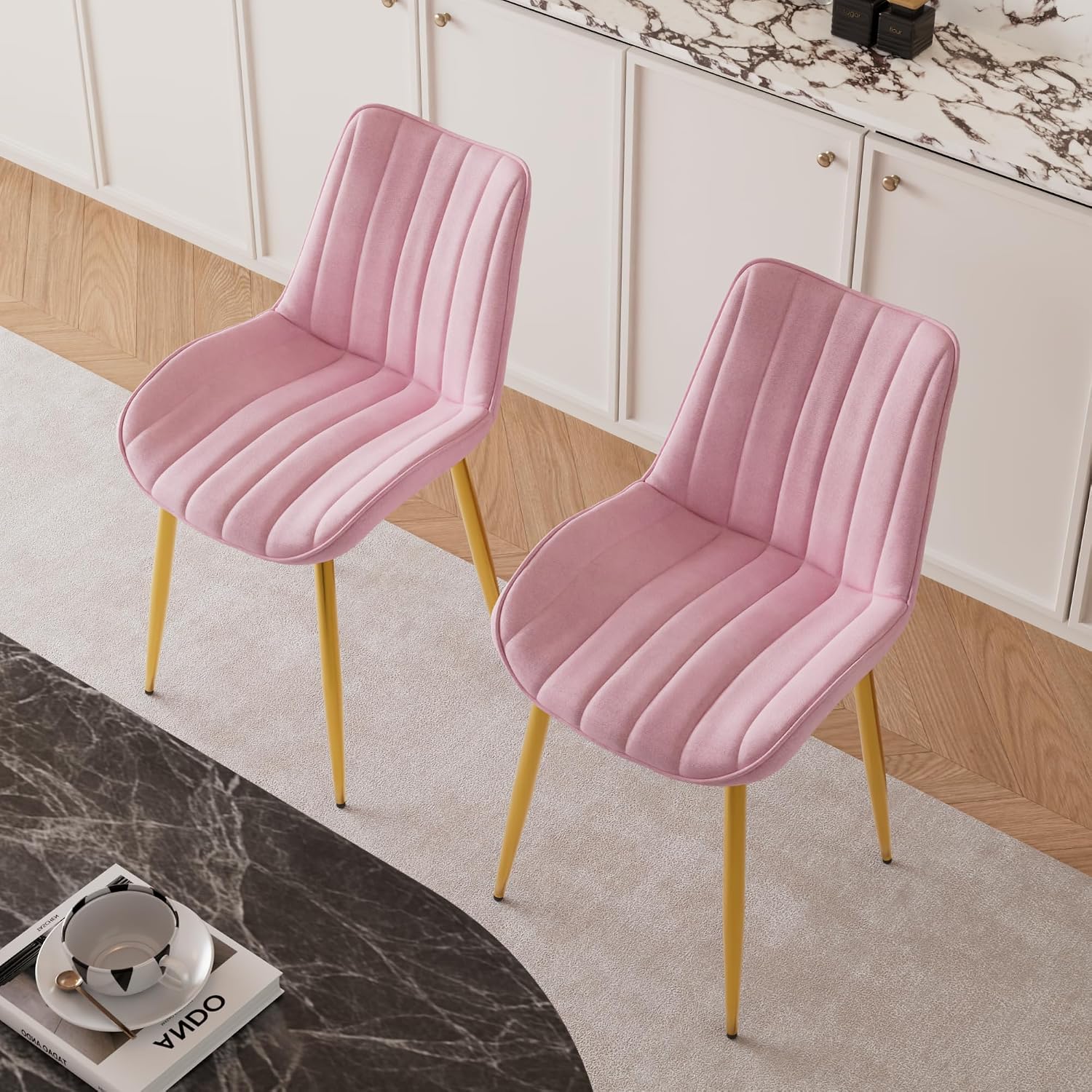 VECELO Dining Chairs, Velvet Fabric & Metal Frame