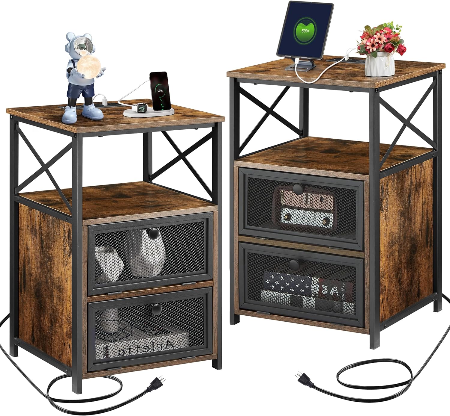 VECELO End Table with USB Ports and Outlets,1 Pack/2 Packs - VECELO