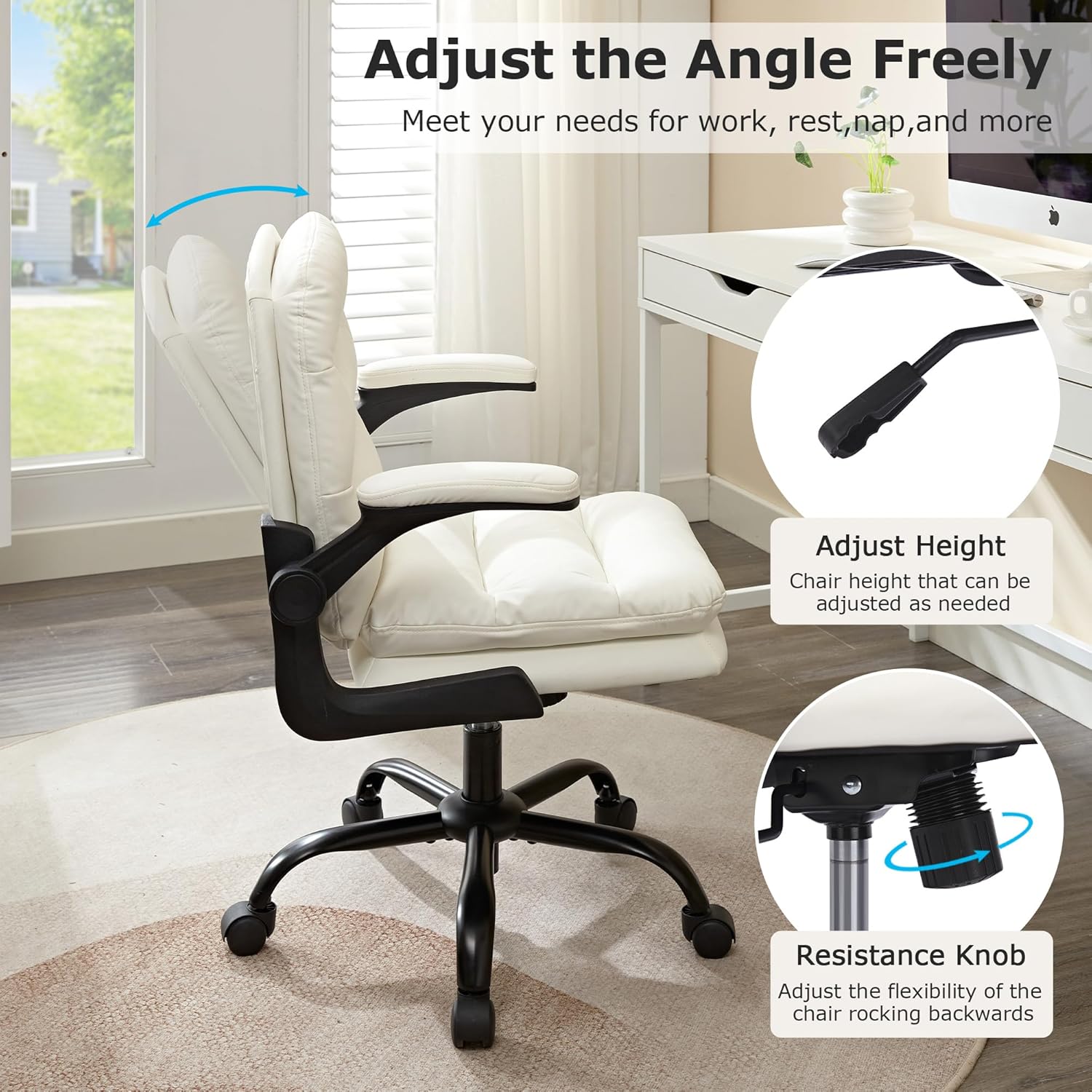VECELO Ergonomic Swivel Office Desk Chair with Flip-up Armrest and Adjustable Height Lumbar Support