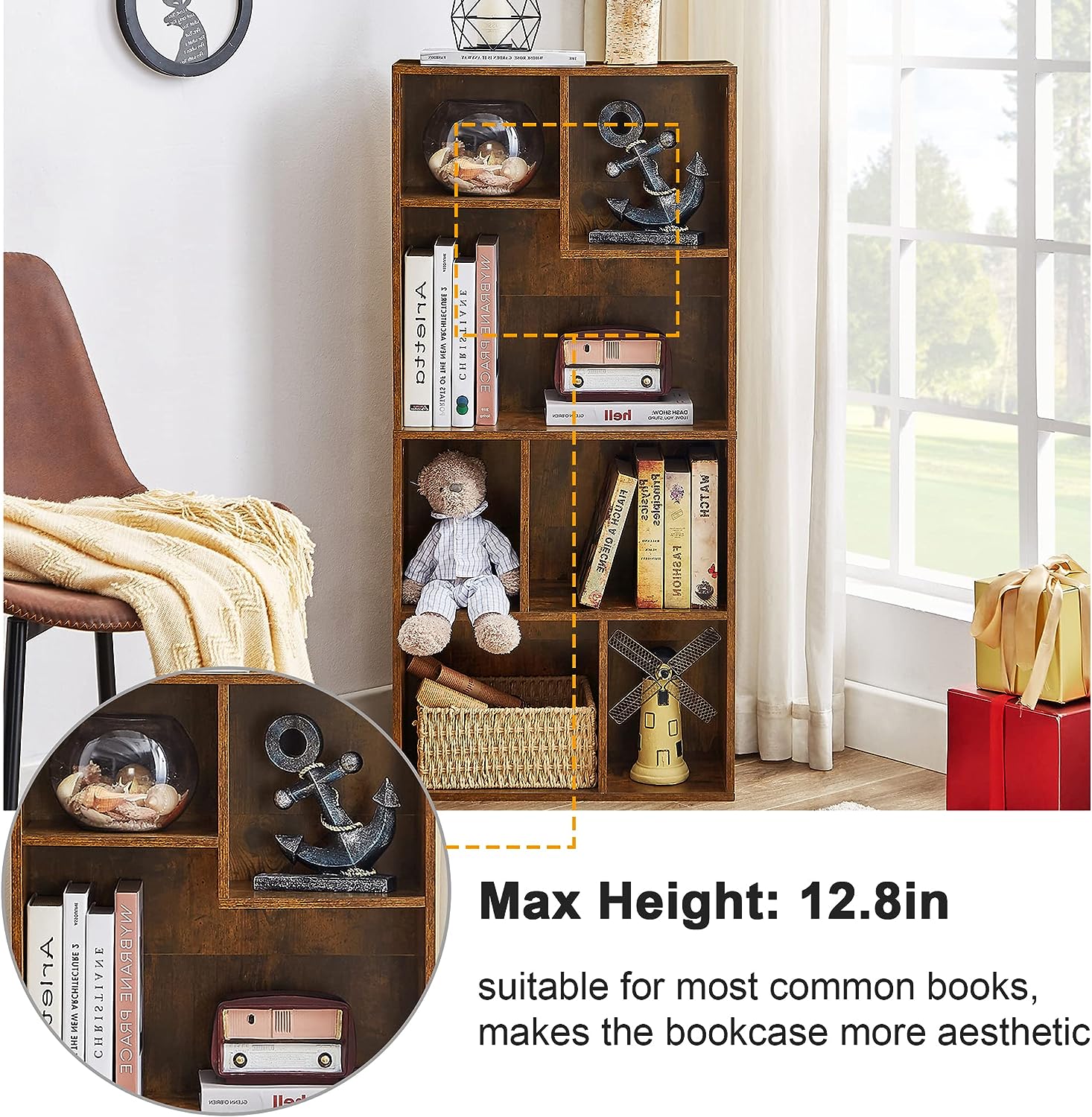 VECELO 42 Inch High Bookcase, 4-Tier Modern Storage Cabinet 7 Cubes - VECELO