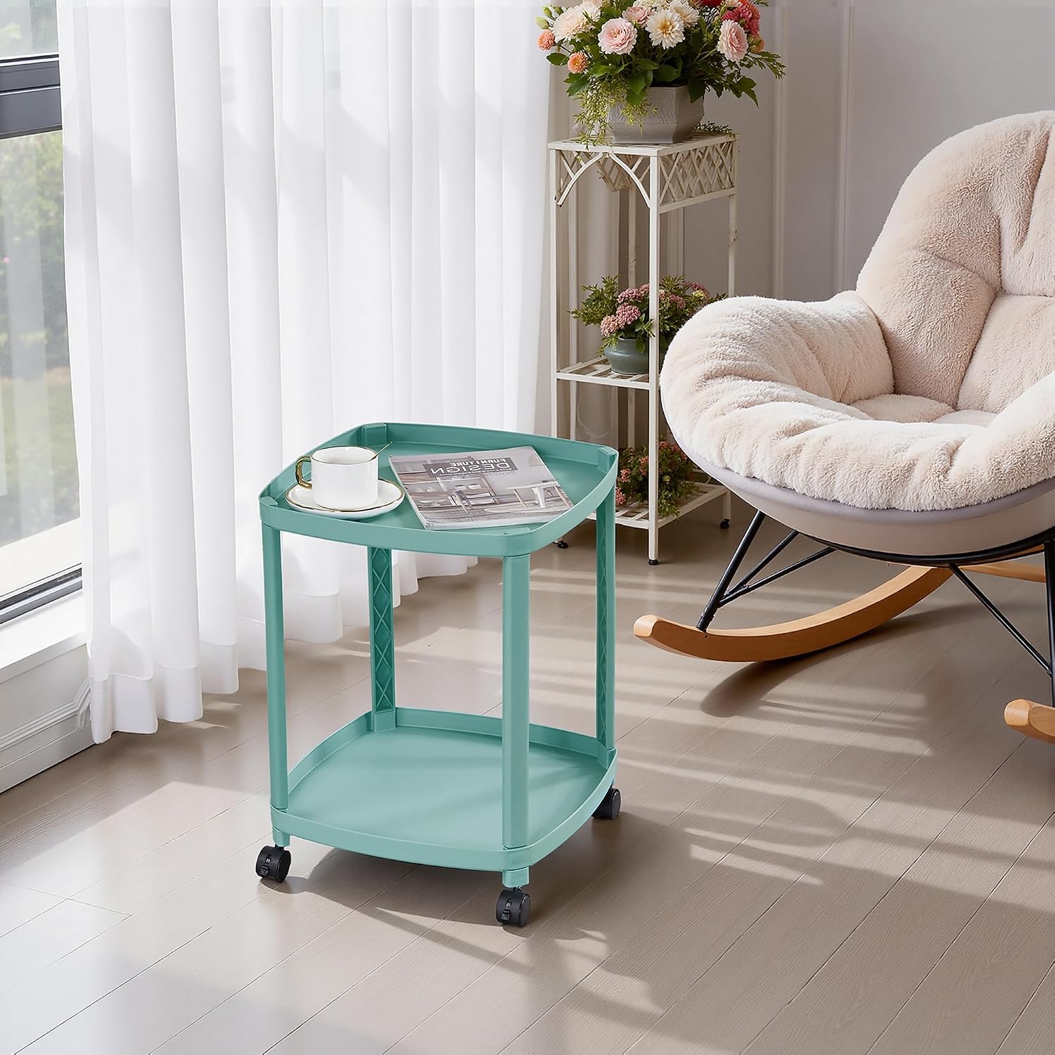 VECELO Rolling End Side Table with Lockable Wheels