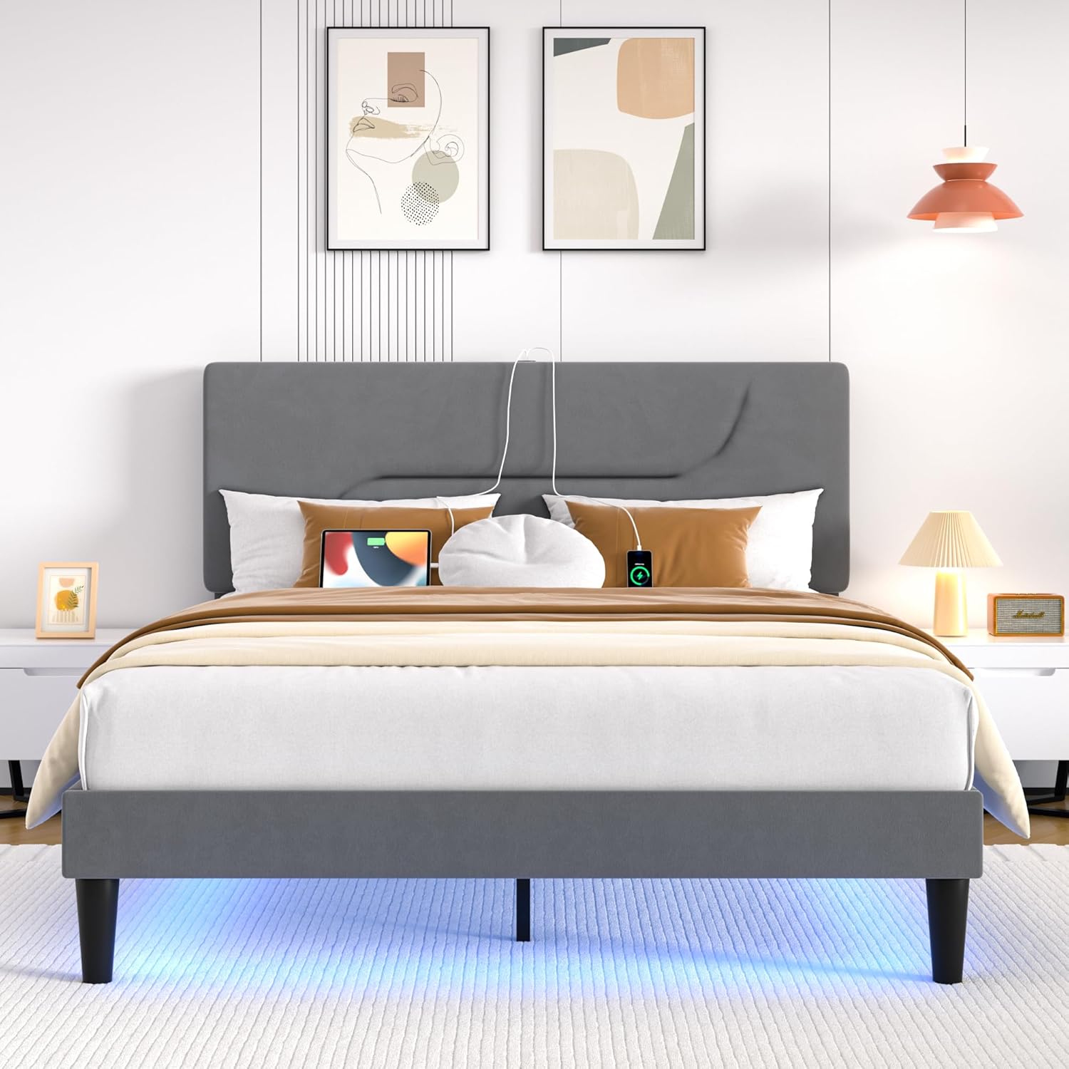 VECELO Bed Frame with LED Lights - VECELO
