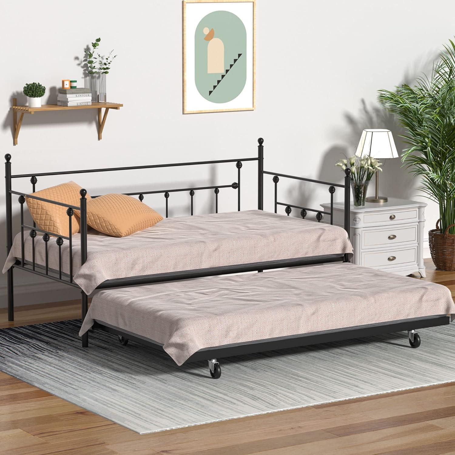 VECELO Daybed Frame, Twin Size Metal Platform Bed with Headboard - VECELO