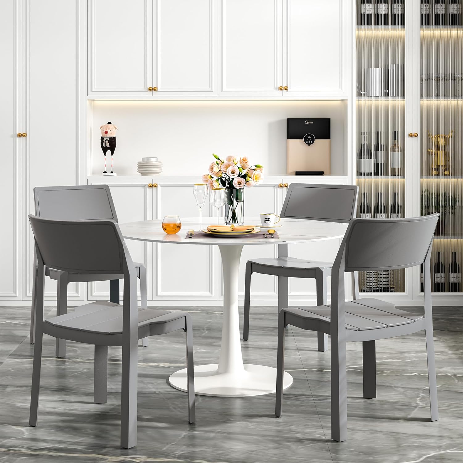 VECELO Dining Chairs Set of 4, Stackable Plastic Kitchen Chairs