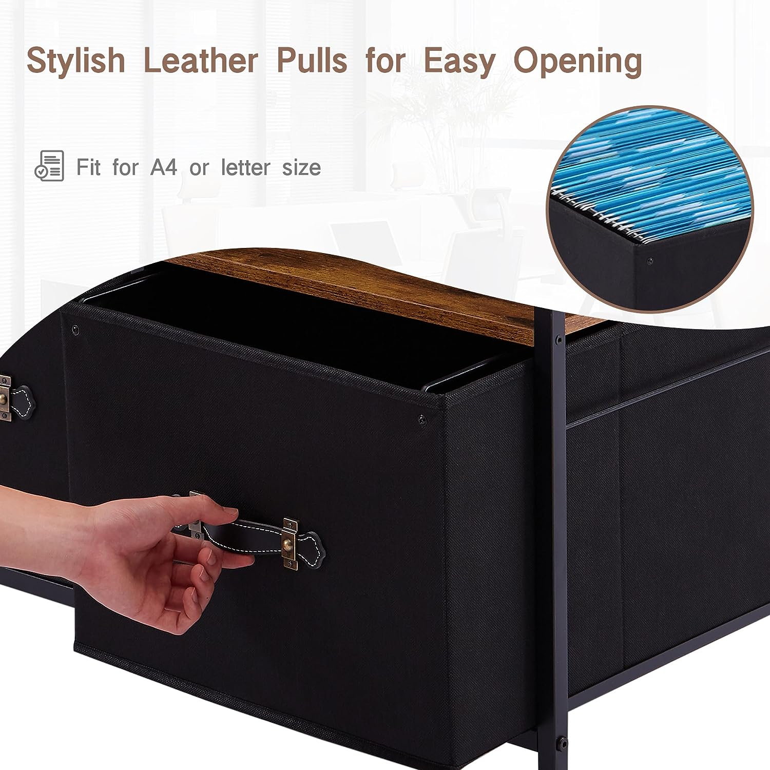 VECELO Lateral File Cabinet with 2 Big Rolling Printer Stand with 3 Open Storage Shelf - VECELO