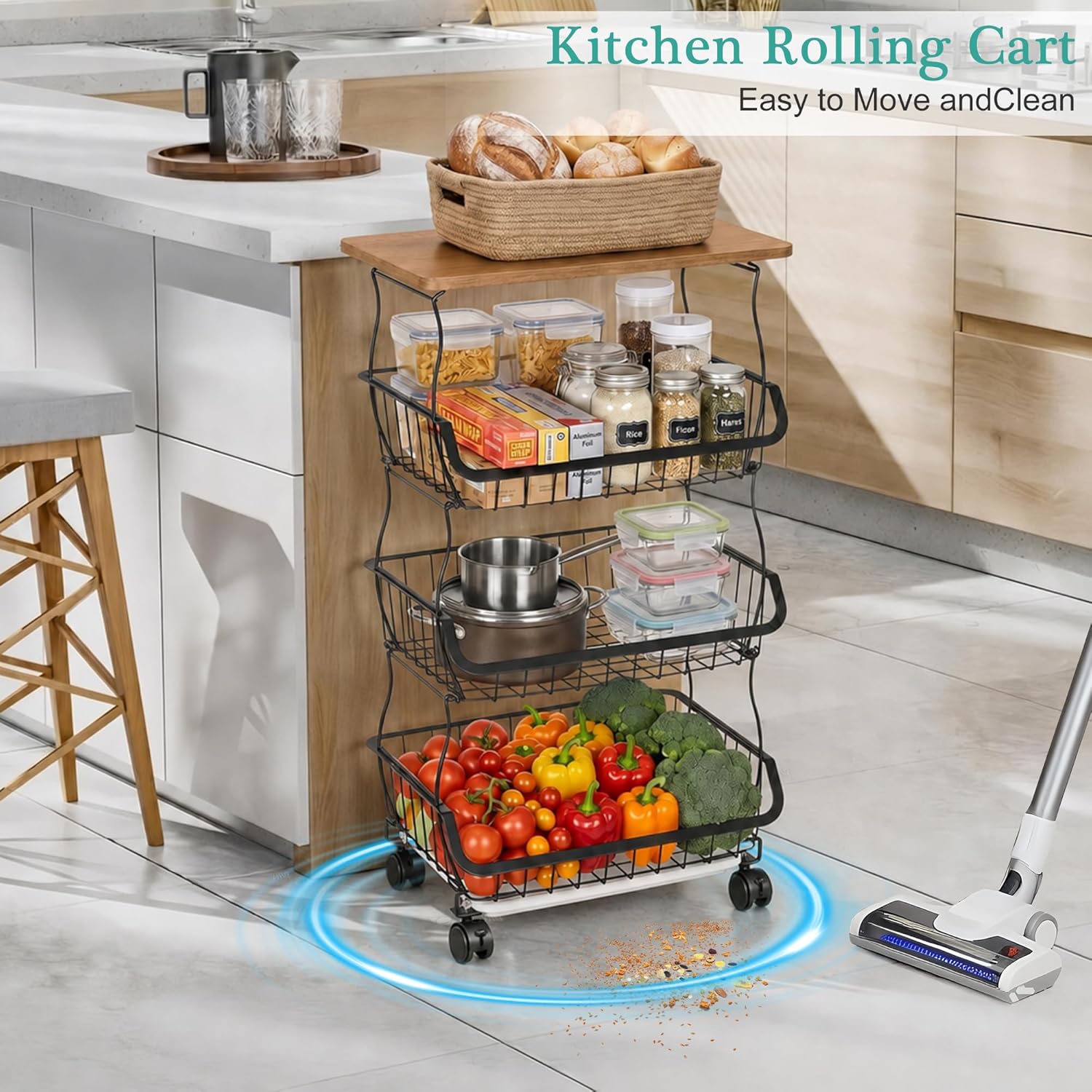 VECELO 4-Tier Fruit Basket with Wheels