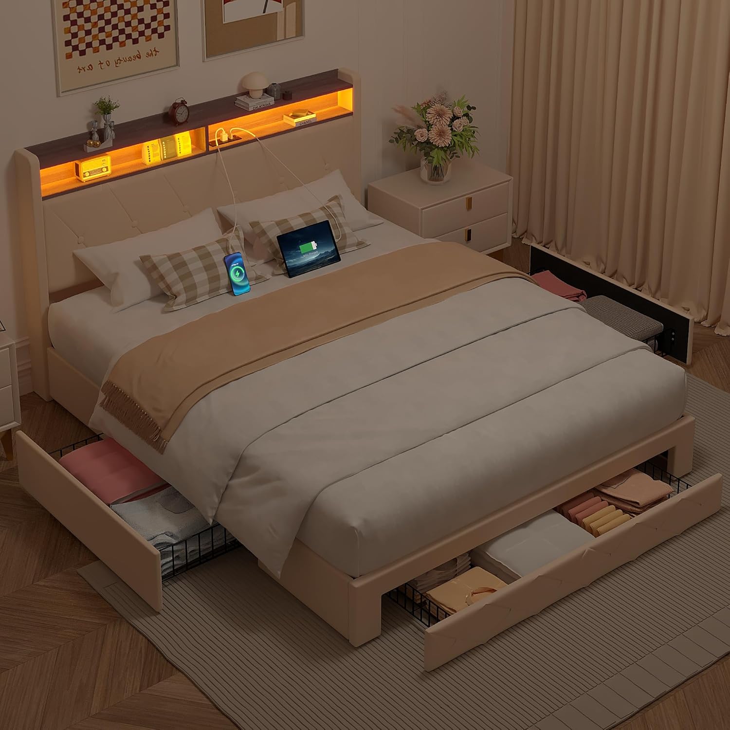 VECELO Velvet Queen Size Upholstered Bed Frame with Headboard