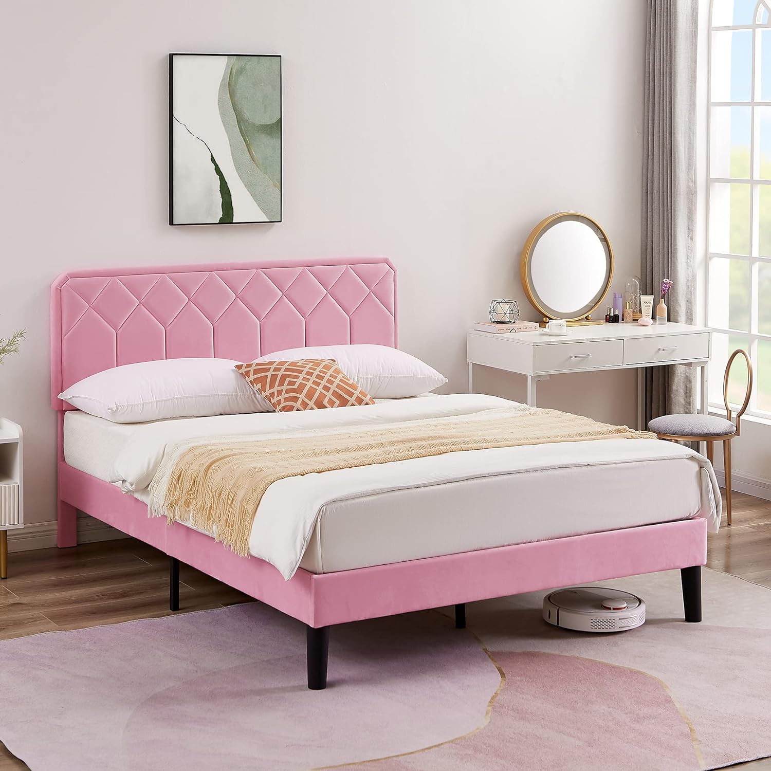 VECELO Premium Leather Upholstered Platform Bed Frame