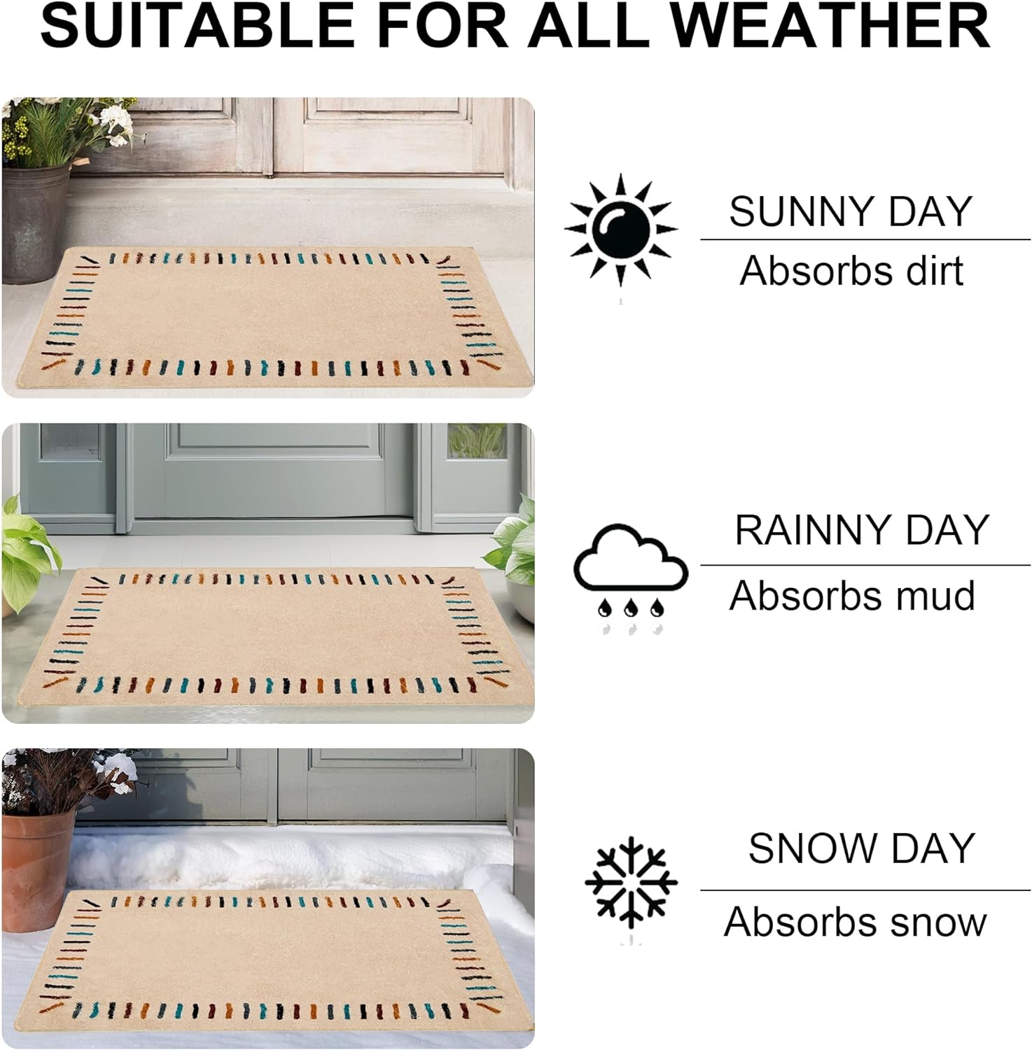 VECELO Outdoor Front Door Mat Outside Entrance, Low-Profile Welcome Mat - VECELO