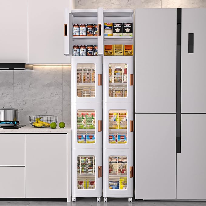 VECELO 4-Tier Tall Narrow Storage Cabinet with Movable Wheels - VECELO