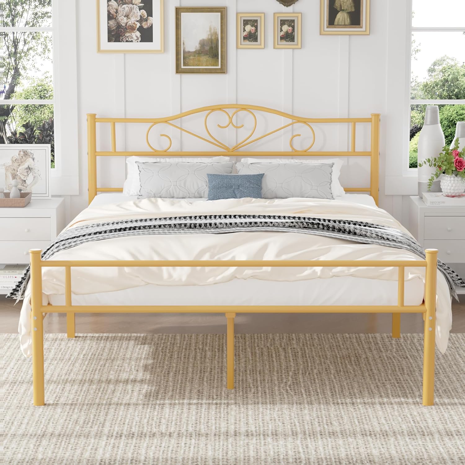 VECELO Metal Platform Bed Frame Mattress Foundation Decorative Headboard & Footboard - VECELO