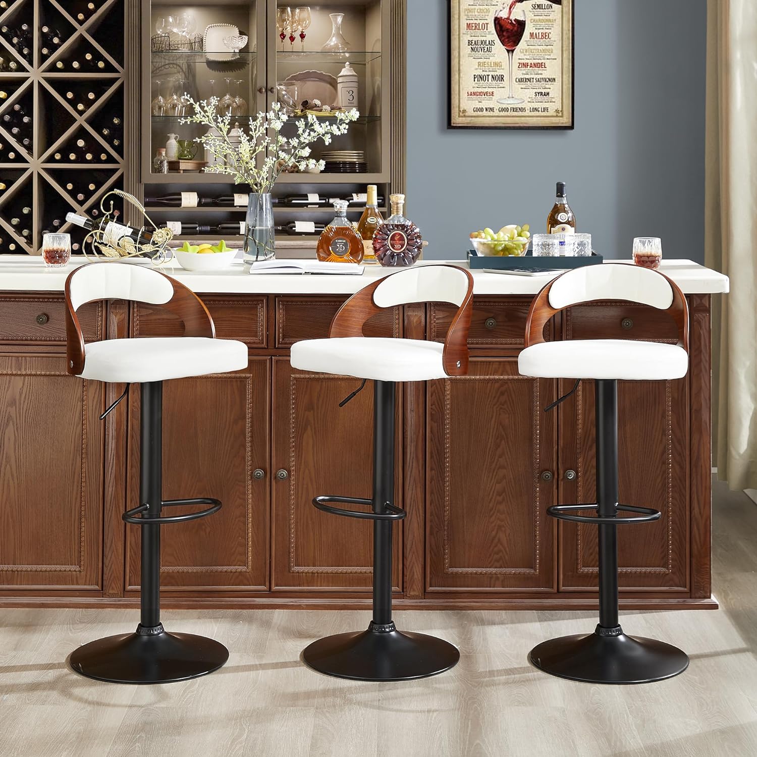 VECELO Bar Stool Set of 2, Counter Height Stools with Bentwood Back - VECELO