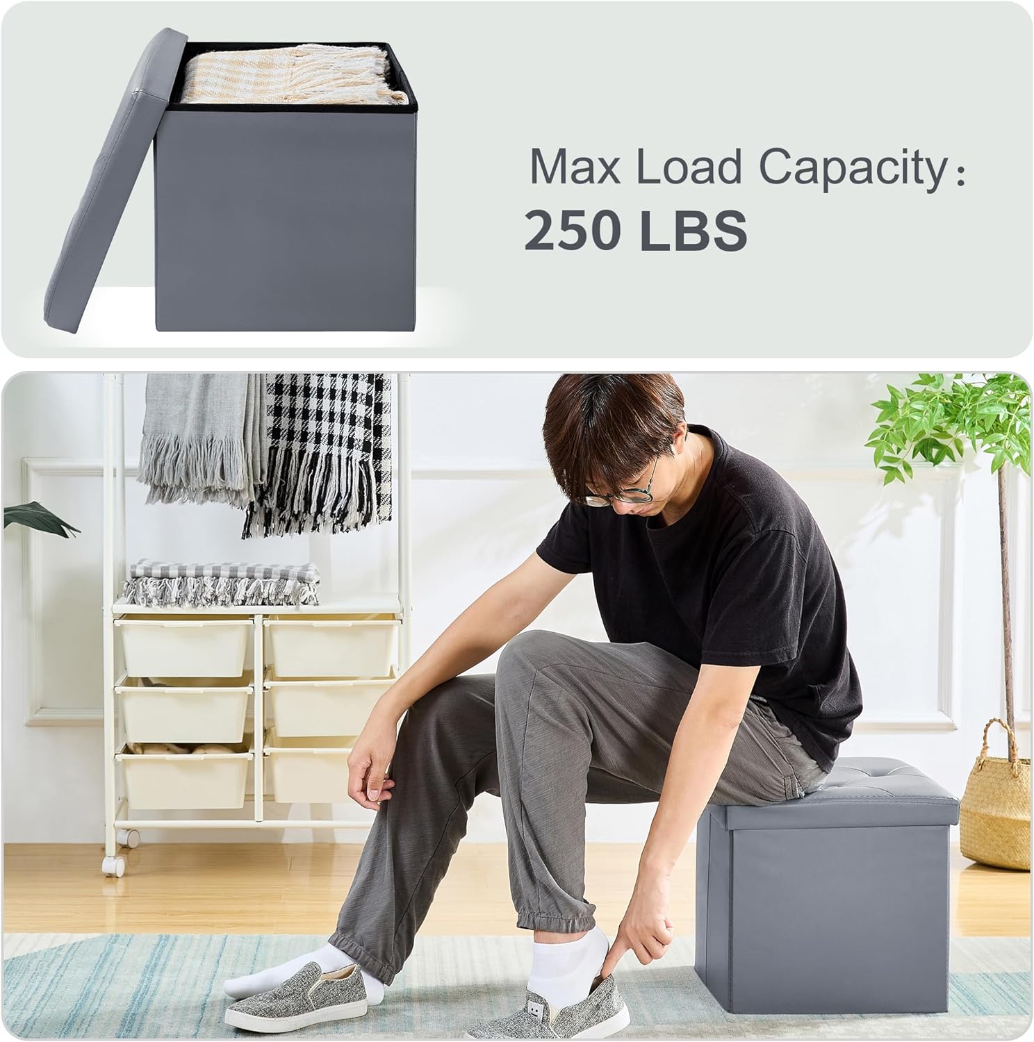 VECELO Storage Ottoman Bench End of Bed 43'' Footstool Footrest Stool Shoestool - VECELO