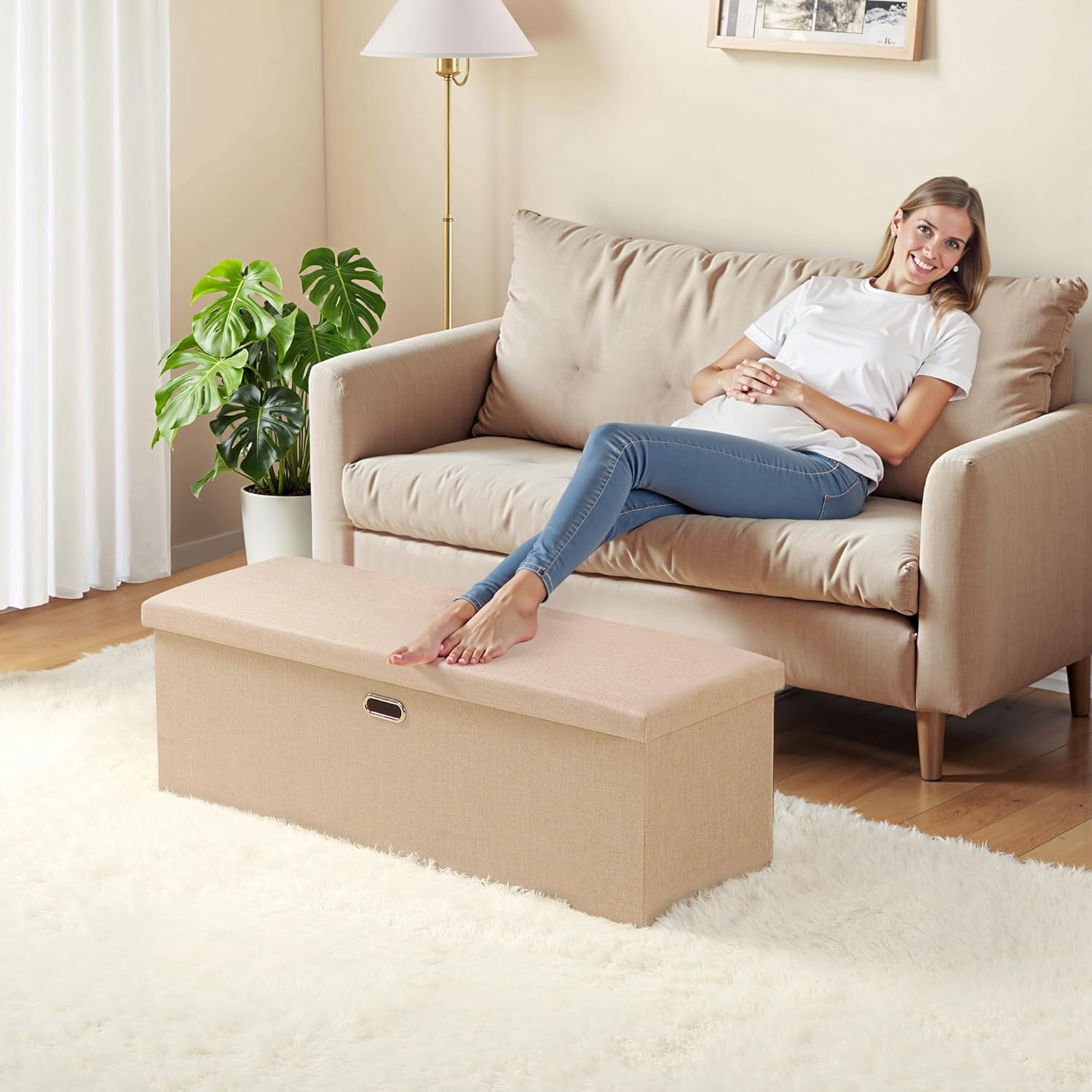 VECELO Folding Storage Ottoman Bench