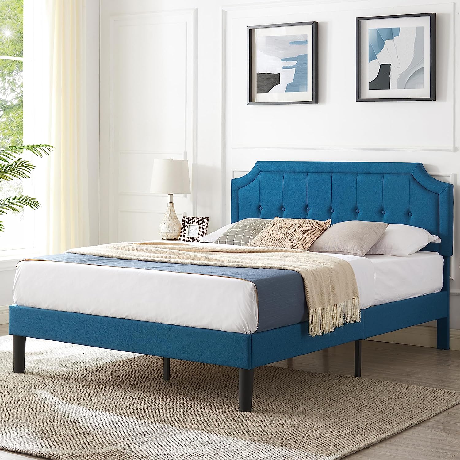 VECELO Premium Upholstered Platform Bed Diamond Stitched Panel Headboard