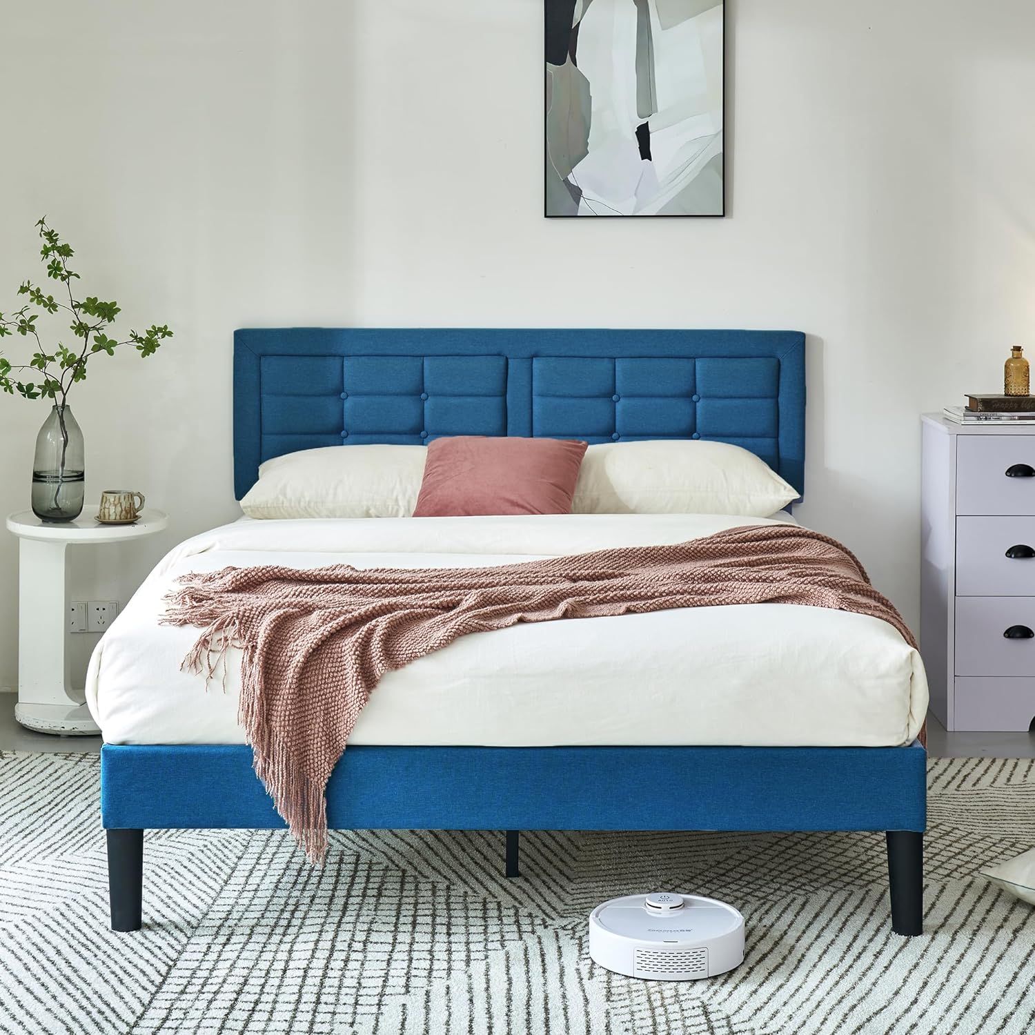 VECELO Upholstered Platform Bed Frame with Height Adjustable Headboard - VECELO